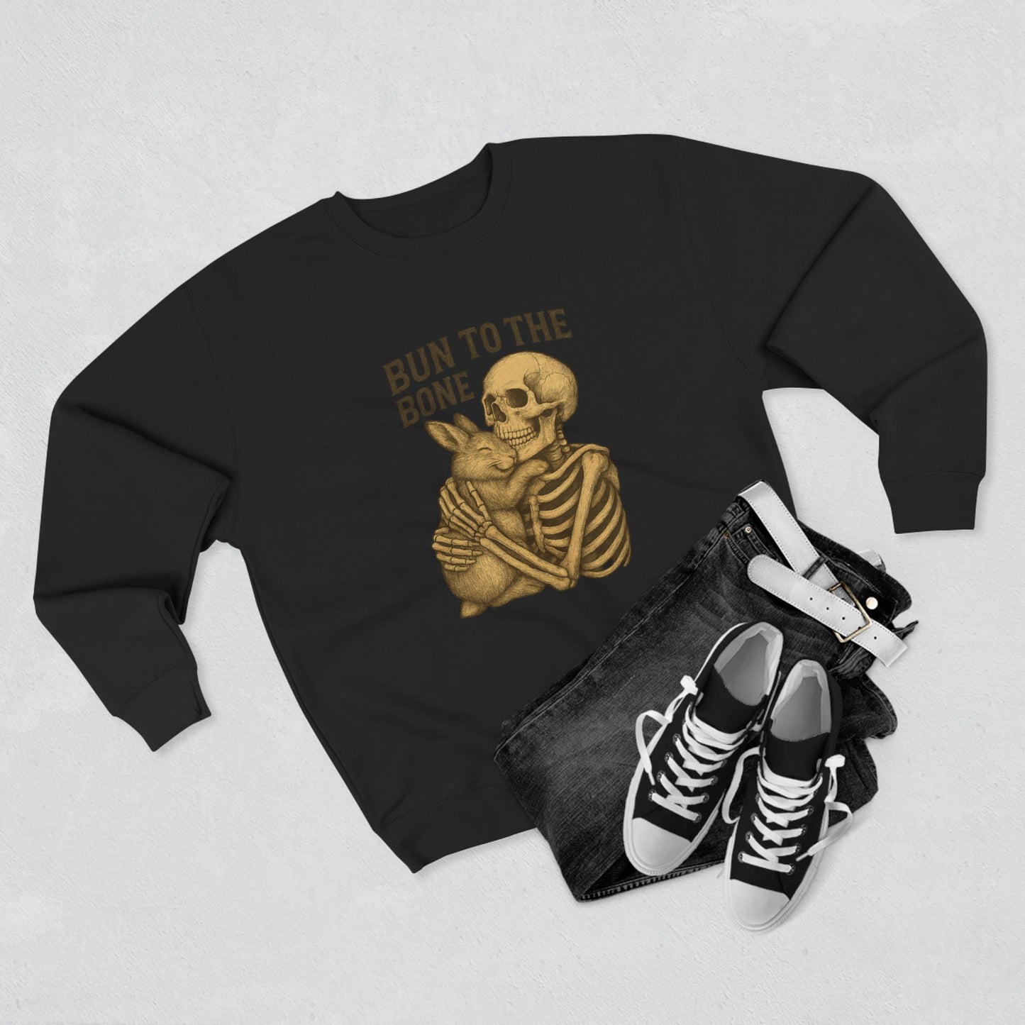 Bun to the Bone Skeleton & Snuggle Bunny Unisex Sweatshirt – Cozy Rabbit Crewneck - Halloween & Fall Collection - Funny Gift