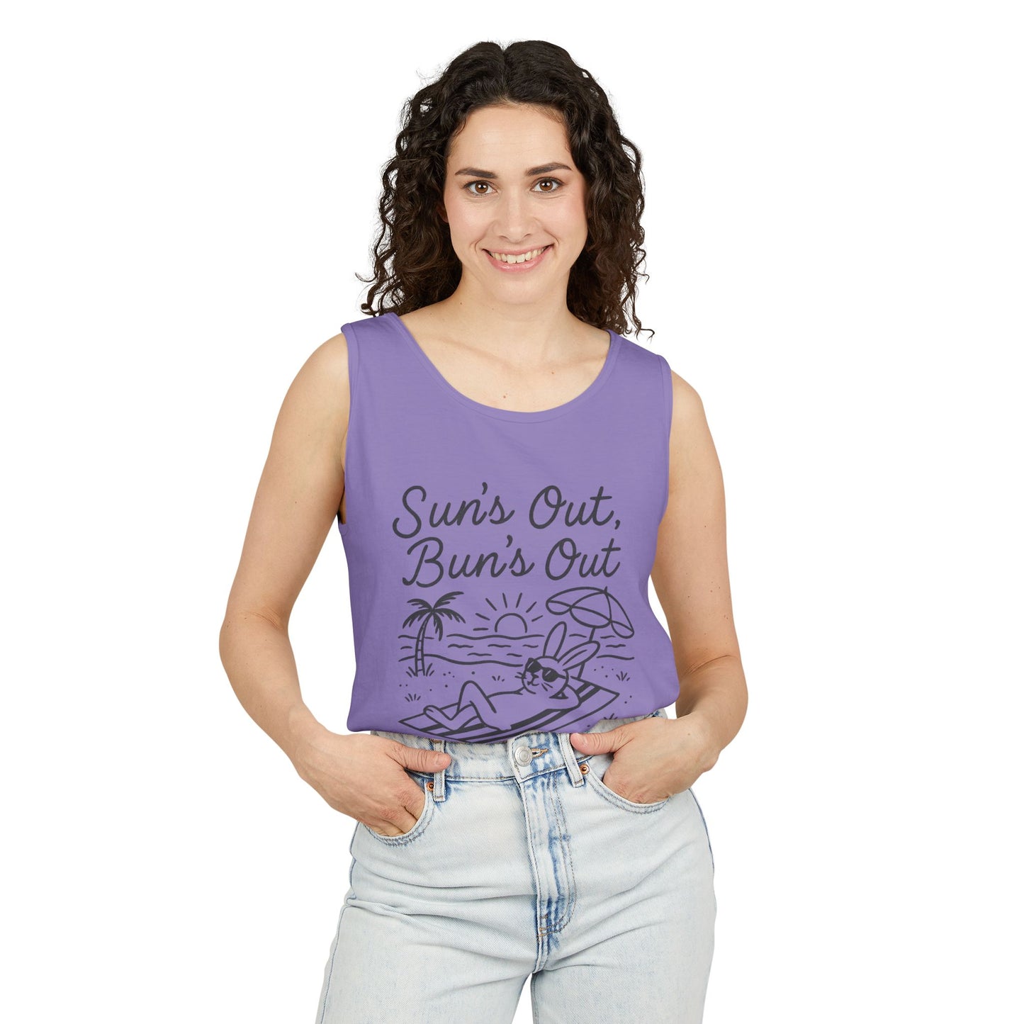Sun’s Out, Bun’s Out Chill Beach Bunny Tank Top - Unisex Garment-Dyed Tee | Summer Rabbit Vibes - Beach Wear - Vacation Apparel