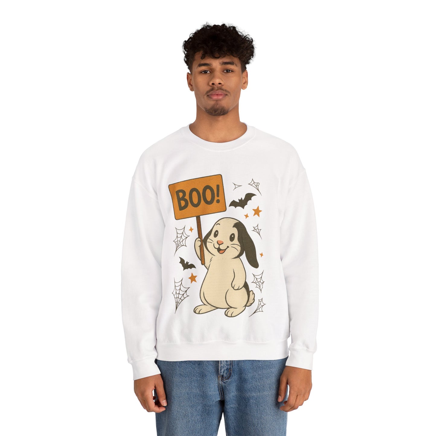 Boo Bunny Halloween Sweatshirt – Cozy Lop-Eared Rabbit & Spooky-Cute Fall Vibes - Unisex Heavy Blend™ Crewneck