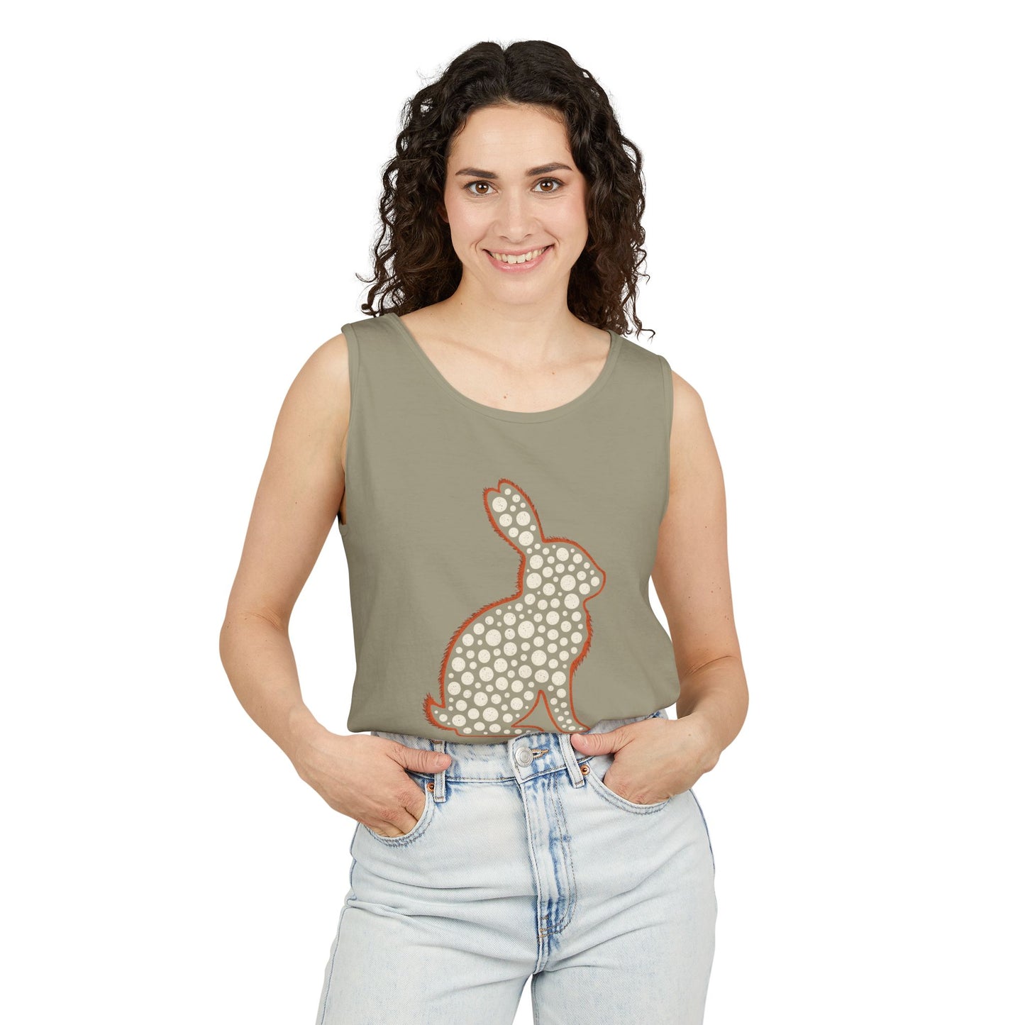 Spotted Rabbit Unisex Tank Top – Abstract Dot Bunny Design Tee for Bunthusiasts - Unisex Garment-Dyed Tank Top