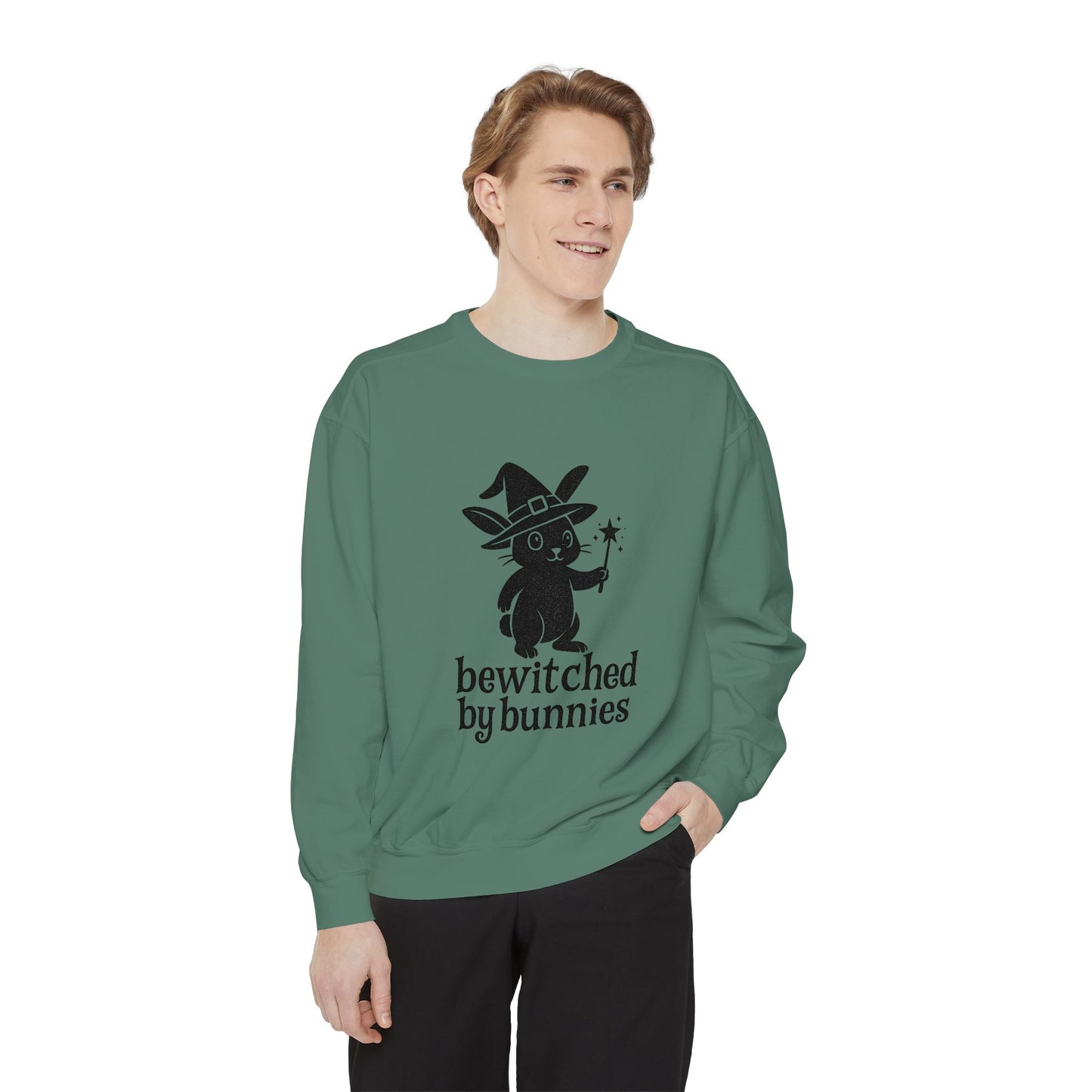 Bewitched by Bunnies Unisex Sweatshirt – Cozy Fall Rabbit Witch Pullover for Fall Festivities - Halloween Gift