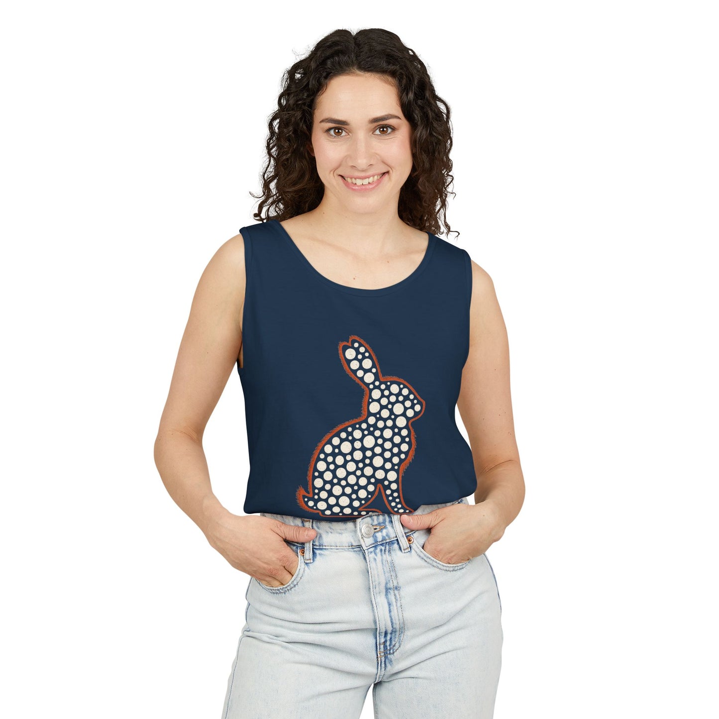 Spotted Rabbit Unisex Tank Top – Abstract Dot Bunny Design Tee for Bunthusiasts - Unisex Garment-Dyed Tank Top