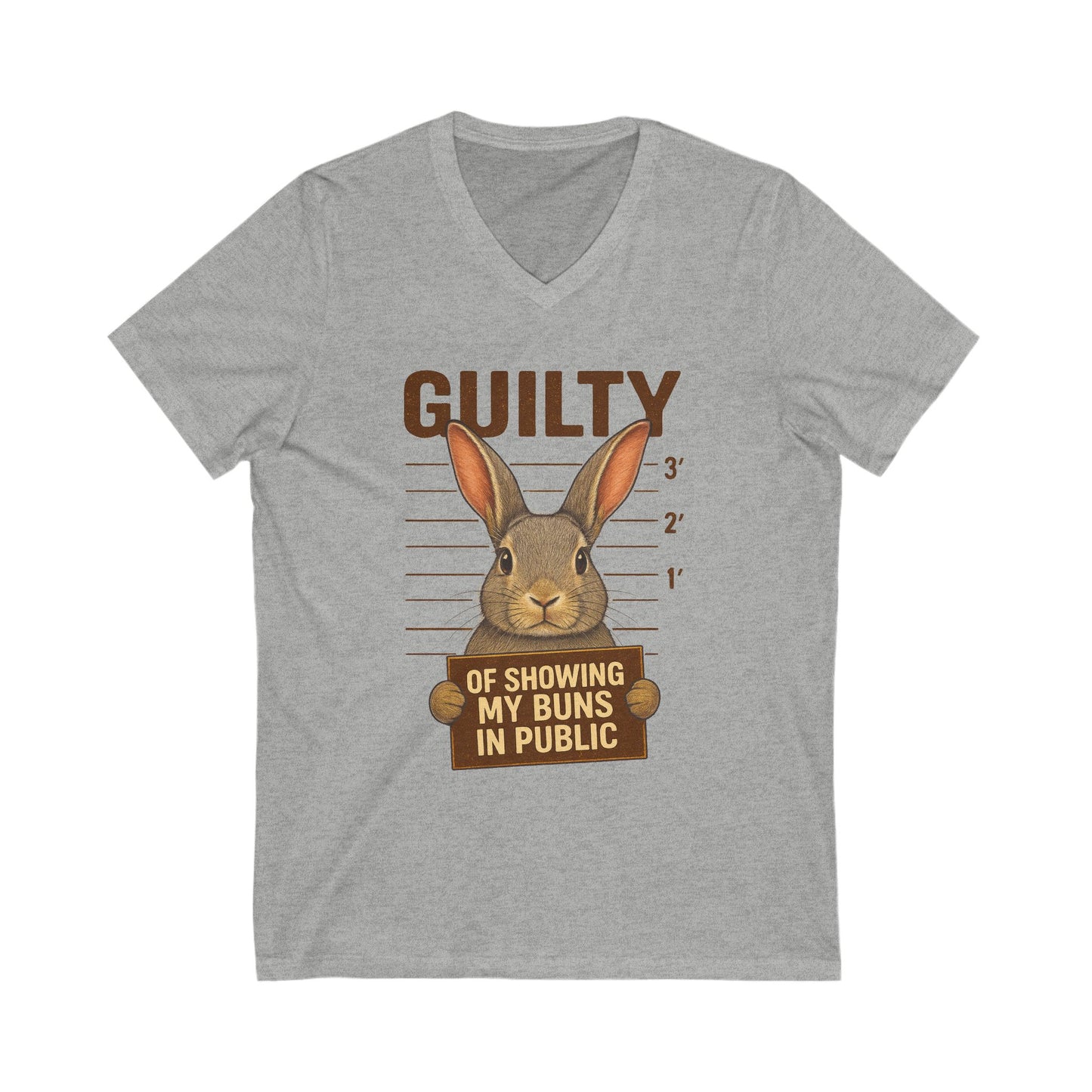 Guilty of Showing My Buns in Public V-Neck Tee - Funny Rabbit Shirt - Unisex Graphic Top - Casual Bunny Wear