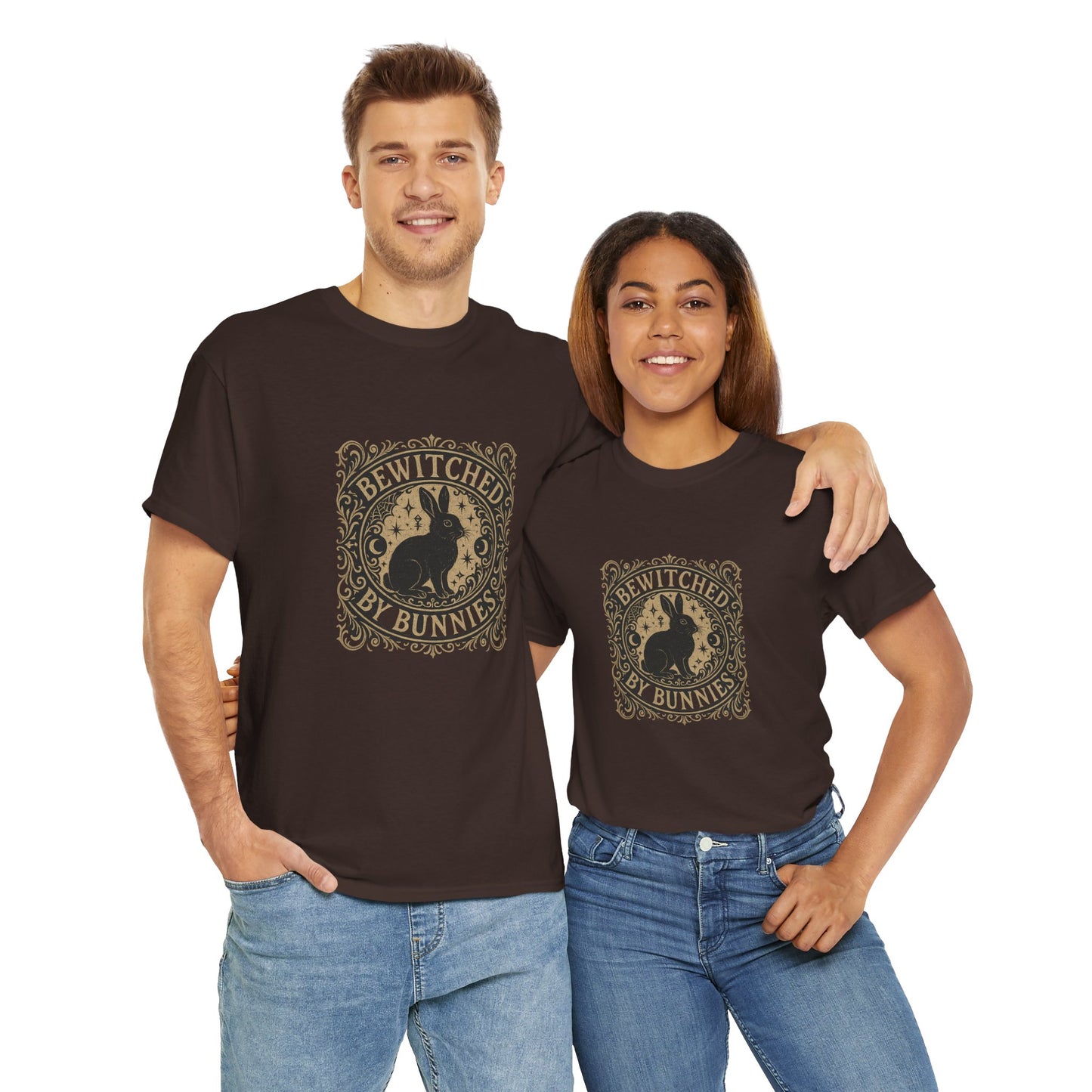 Bewitched by Bunnies Unisex Heavy Cotton T-Shirt – Enchanted Rabbit Halloween & Fall Graphic Tee | Bunny Lovers Gift
