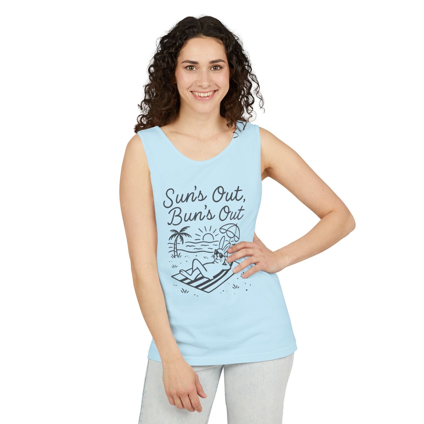 Sun’s Out, Bun’s Out Chill Beach Bunny Tank Top - Unisex Garment-Dyed Tee | Summer Rabbit Vibes - Beach Wear - Vacation Apparel