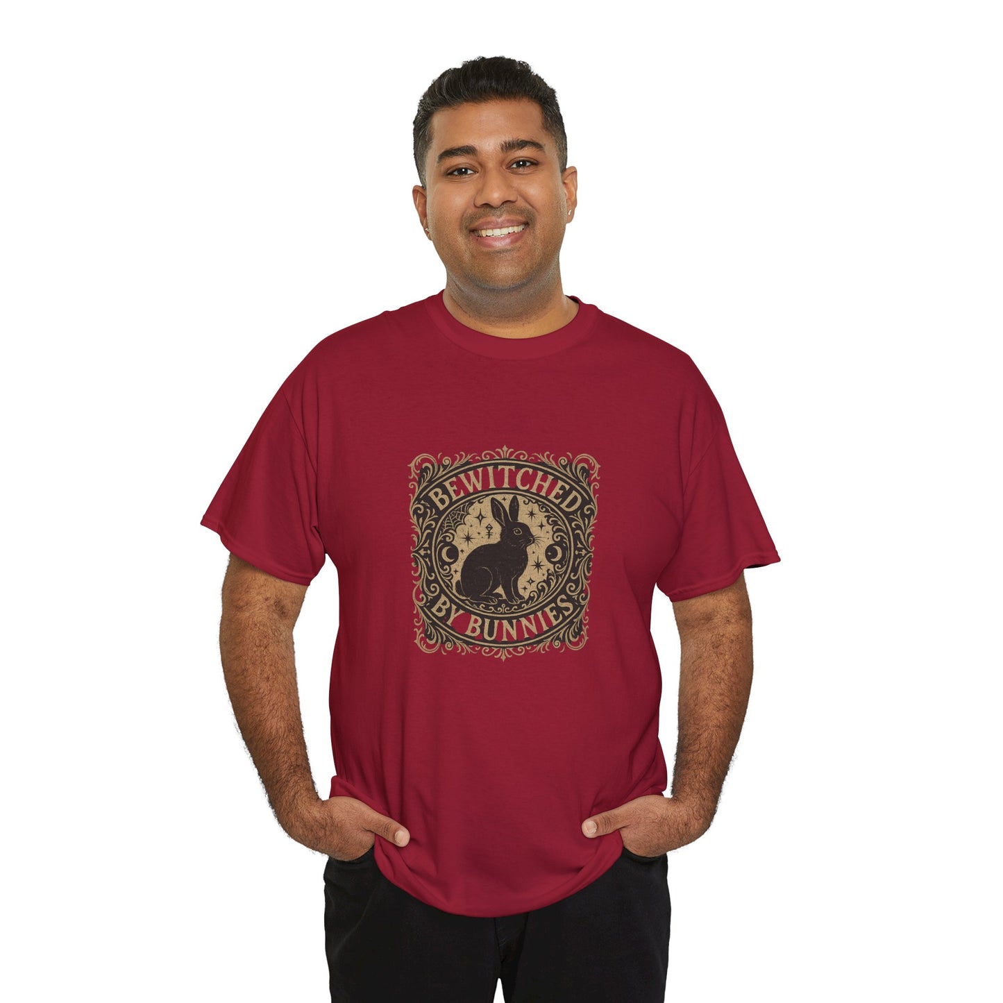 Bewitched by Bunnies Unisex Heavy Cotton T-Shirt – Enchanted Rabbit Halloween & Fall Graphic Tee | Bunny Lovers Gift