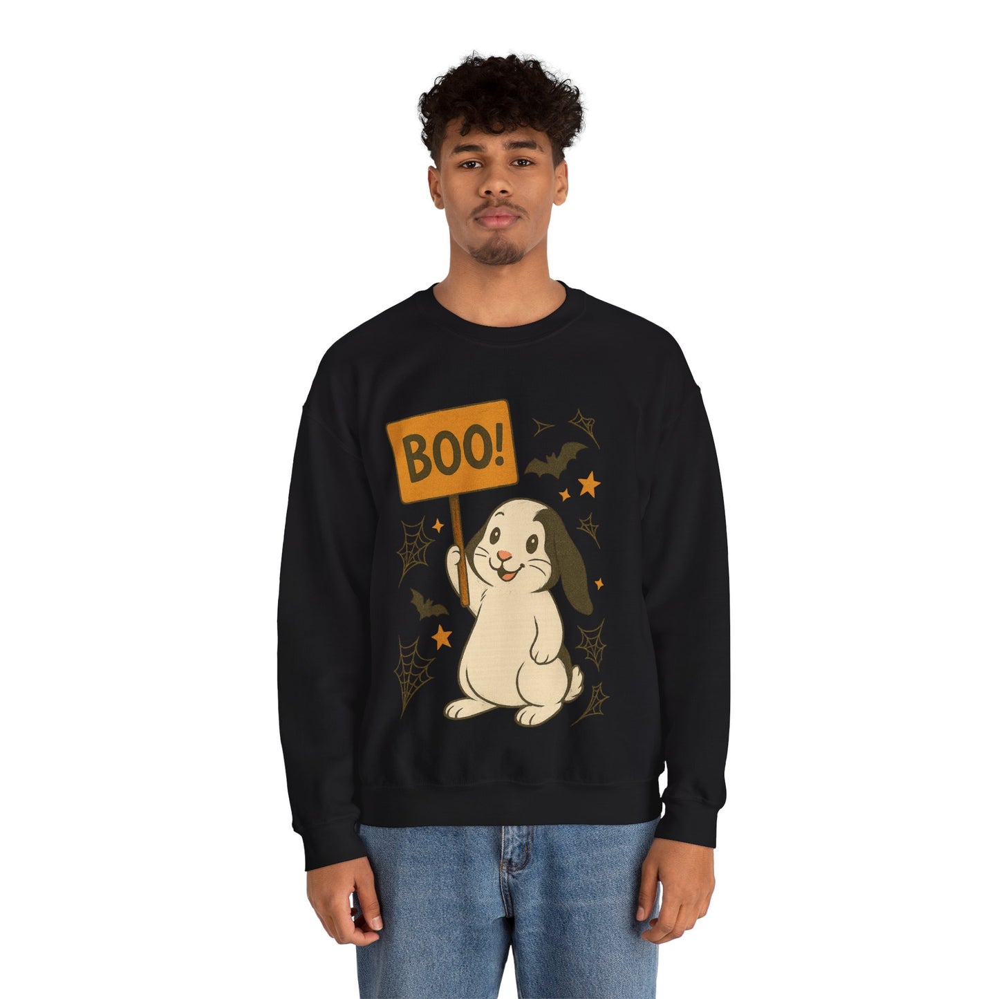 Boo Bunny Halloween Sweatshirt – Cozy Lop-Eared Rabbit & Spooky-Cute Fall Vibes - Unisex Heavy Blend™ Crewneck