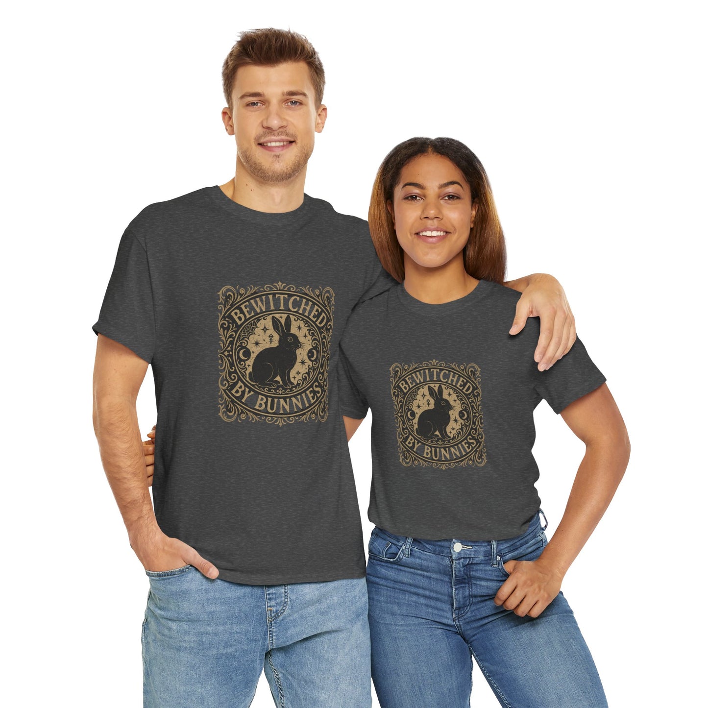 Bewitched by Bunnies Unisex Heavy Cotton T-Shirt – Enchanted Rabbit Halloween & Fall Graphic Tee | Bunny Lovers Gift