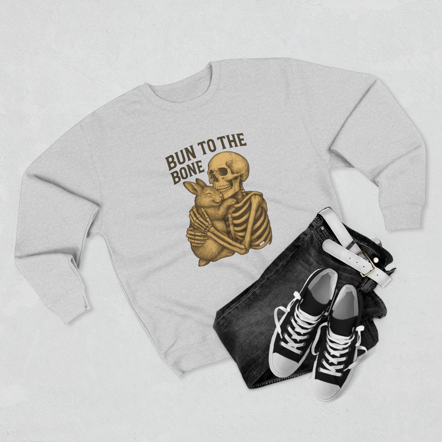 Bun to the Bone Skeleton & Snuggle Bunny Unisex Sweatshirt – Cozy Rabbit Crewneck - Halloween & Fall Collection - Funny Gift