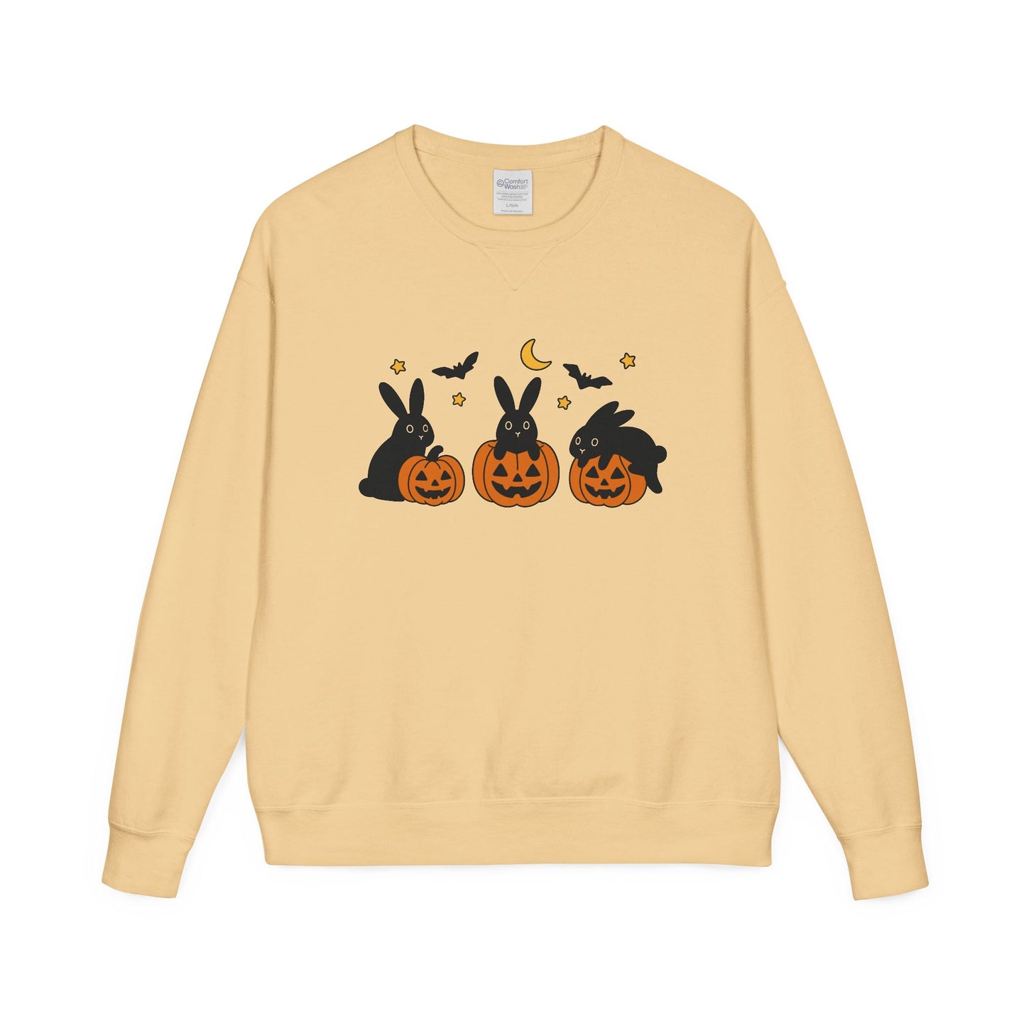 Pumpkin Patch Bunnies Halloween Sweatshirt – Rabbit & Jack-o’-Lantern Crewneck | Cozy Fall Fashion Unisex Apparel - Spooky Season Gift