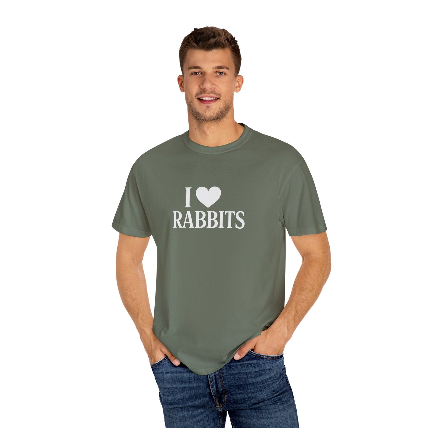 I ♥ Rabbits – Garment-Dyed Unisex Tee for Bunthusiasts - I Love Rabbits T-Shirt for Bunny Lovers