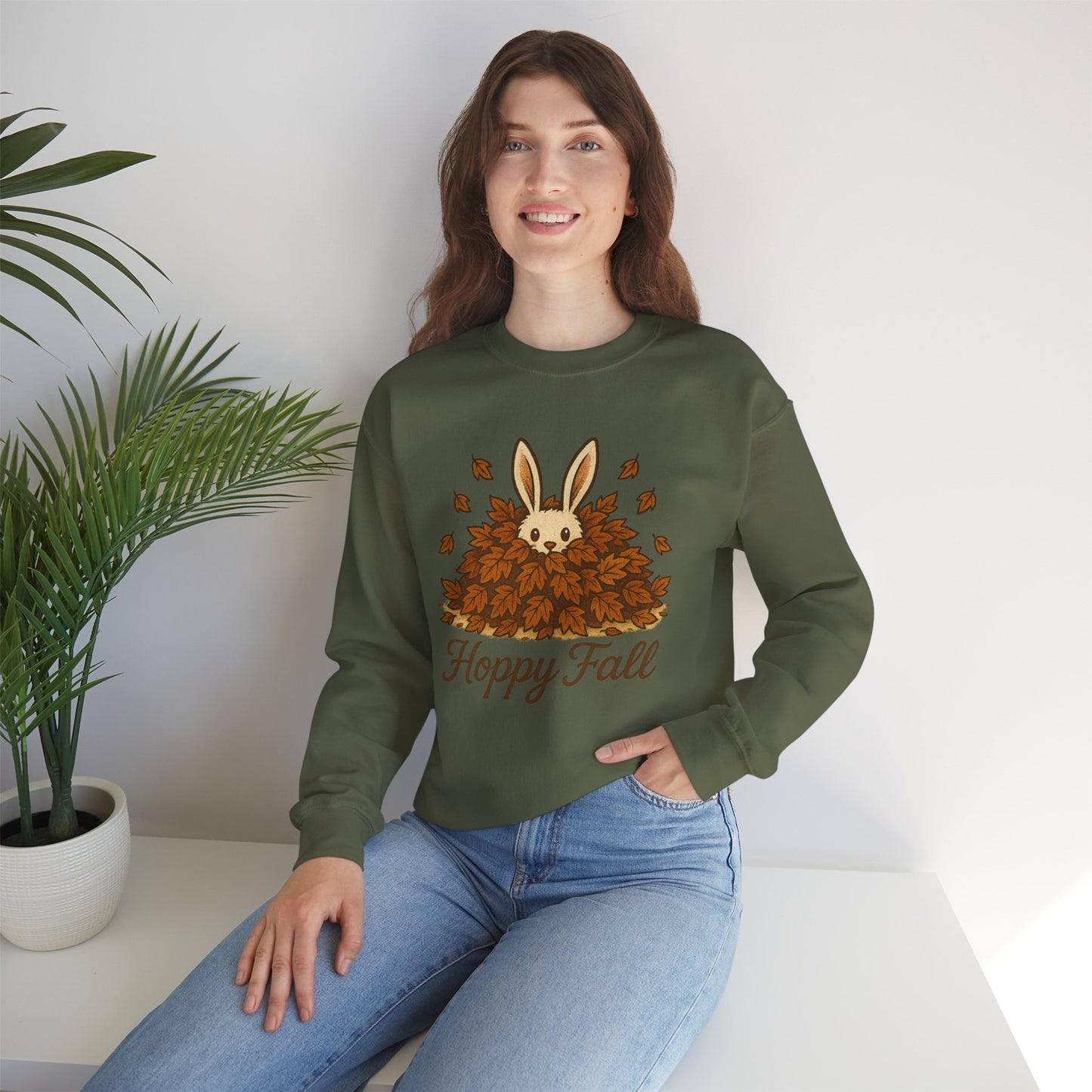 Hoppy Fall β Unisex Cozy Sweatshirt | Rabbit & Autumn Leaves Comfy Crewneck | Fall Fashion - Seasonal Halloween Gift