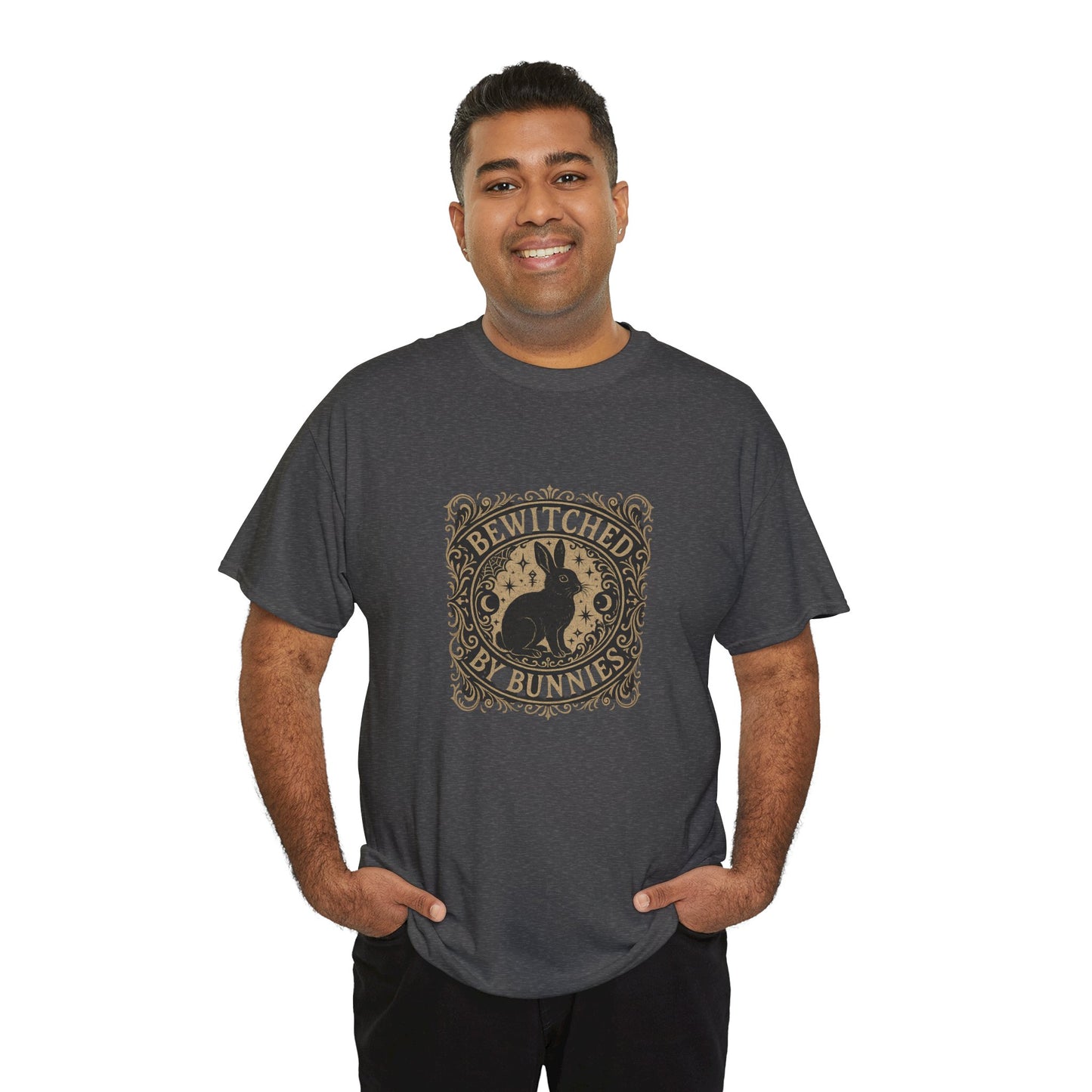 Bewitched by Bunnies Unisex Heavy Cotton T-Shirt – Enchanted Rabbit Halloween & Fall Graphic Tee | Bunny Lovers Gift