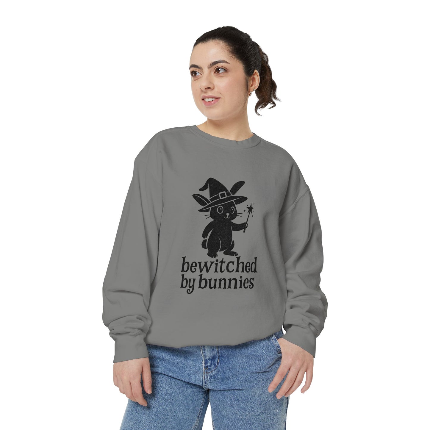 Bewitched by Bunnies Unisex Sweatshirt – Cozy Fall Rabbit Witch Pullover for Fall Festivities - Halloween Gift
