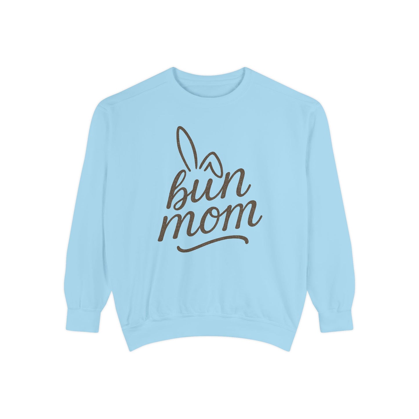 Vintage "Bun Mom" Bunny Ear Sweatshirt – Cursive Script - Cozy Gift for Rabbit Mom - Casual Comfort Wear - Trendy Apparel