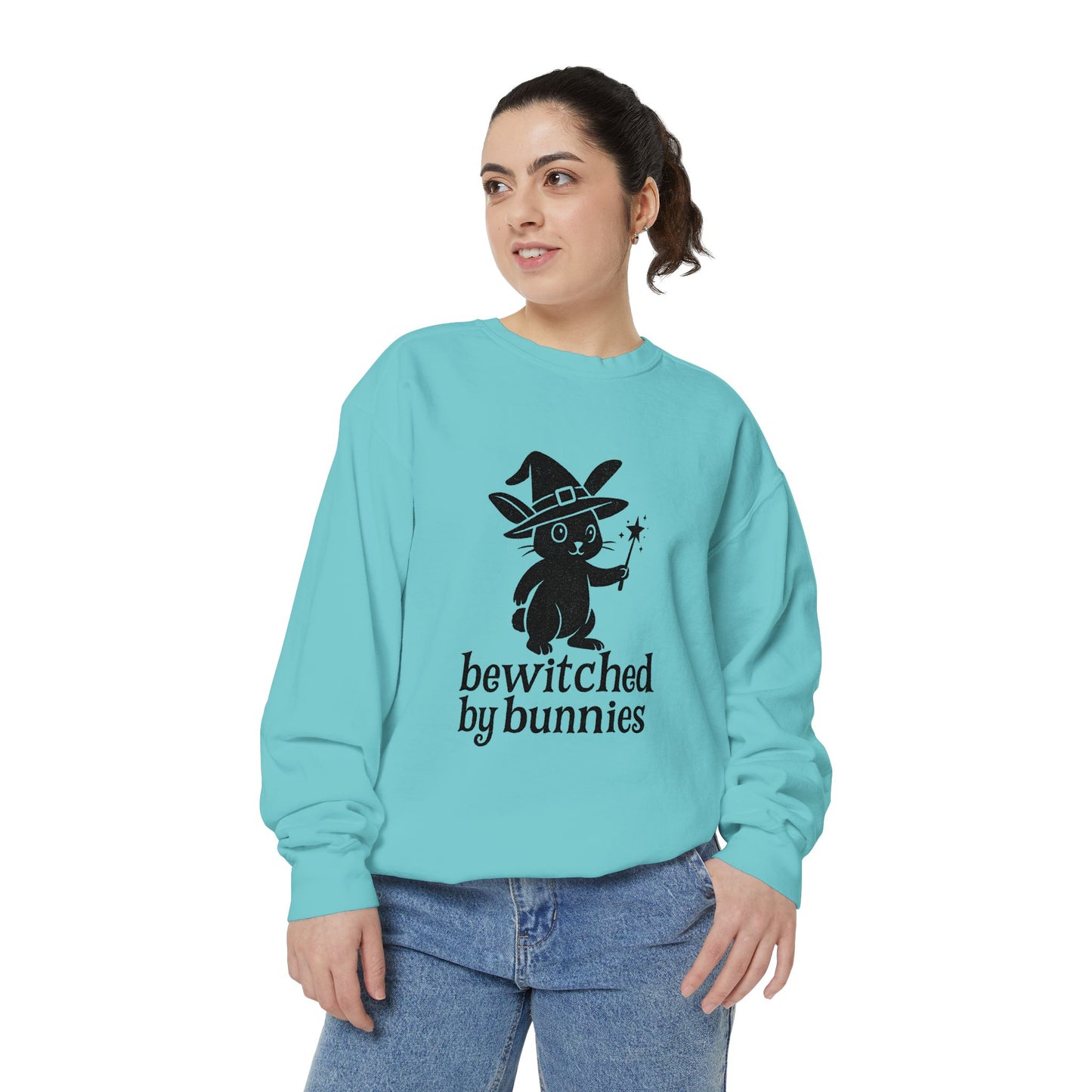 Bewitched by Bunnies Unisex Sweatshirt – Cozy Fall Rabbit Witch Pullover for Fall Festivities - Halloween Gift