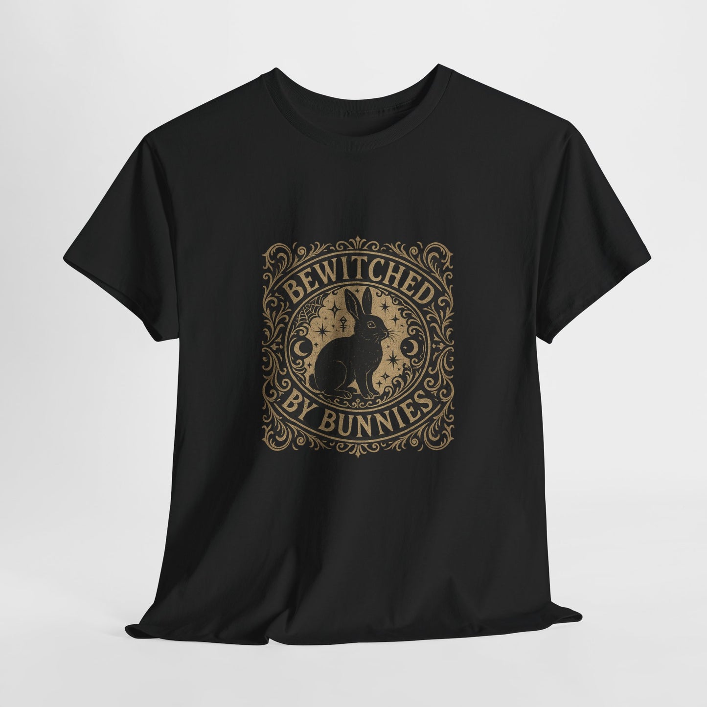 Bewitched by Bunnies Unisex Heavy Cotton T-Shirt – Enchanted Rabbit Halloween & Fall Graphic Tee | Bunny Lovers Gift
