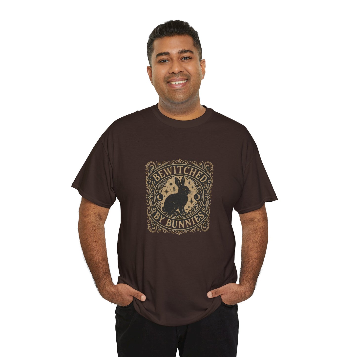 Bewitched by Bunnies Unisex Heavy Cotton T-Shirt – Enchanted Rabbit Halloween & Fall Graphic Tee | Bunny Lovers Gift