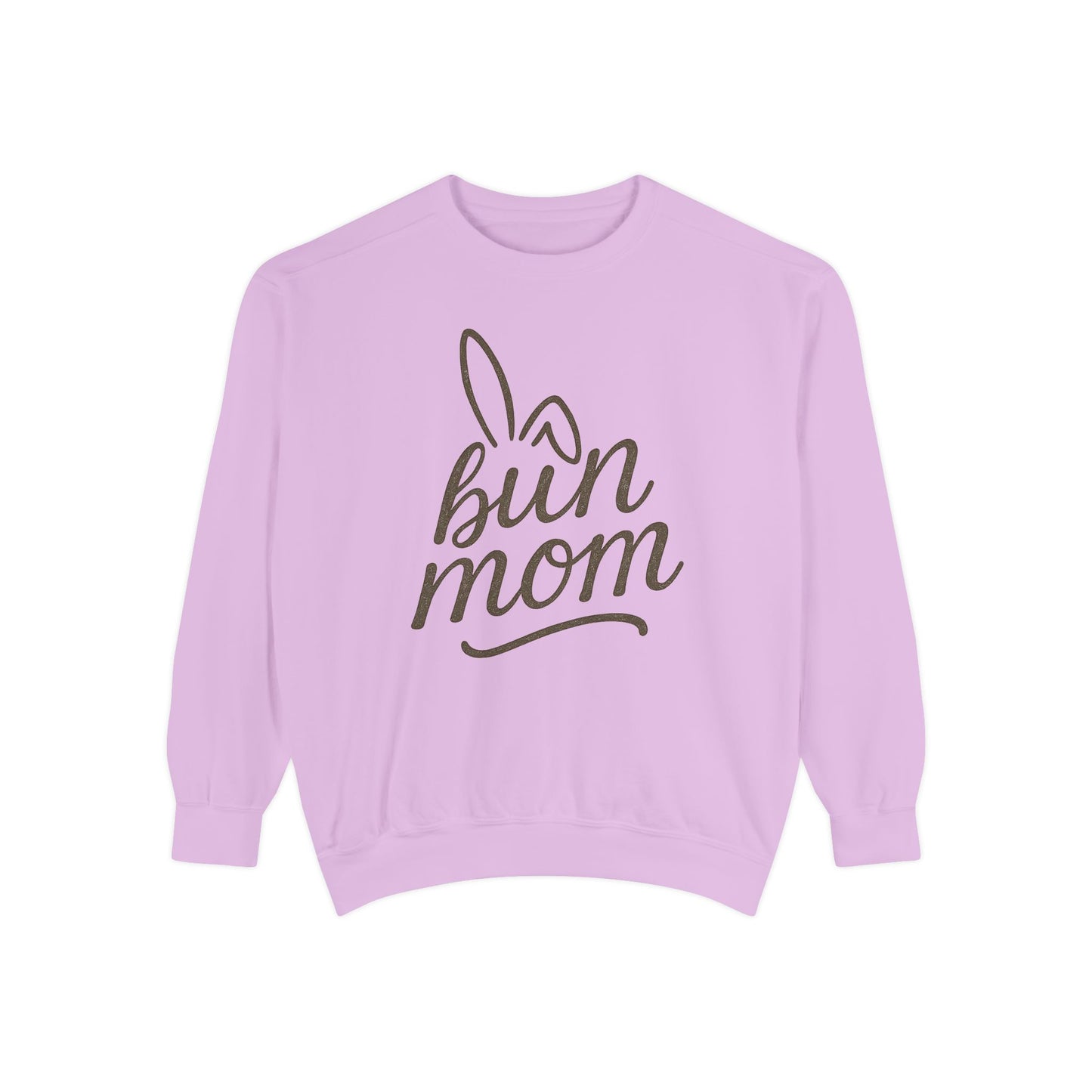 Vintage "Bun Mom" Bunny Ear Sweatshirt – Cursive Script - Cozy Gift for Rabbit Mom - Casual Comfort Wear - Trendy Apparel
