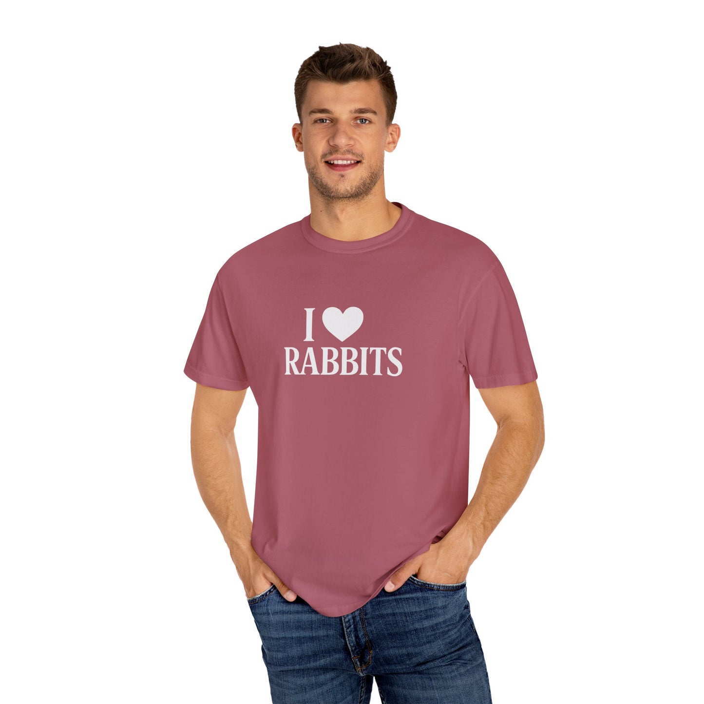 I ♥ Rabbits – Garment-Dyed Unisex Tee for Bunthusiasts - I Love Rabbits T-Shirt for Bunny Lovers