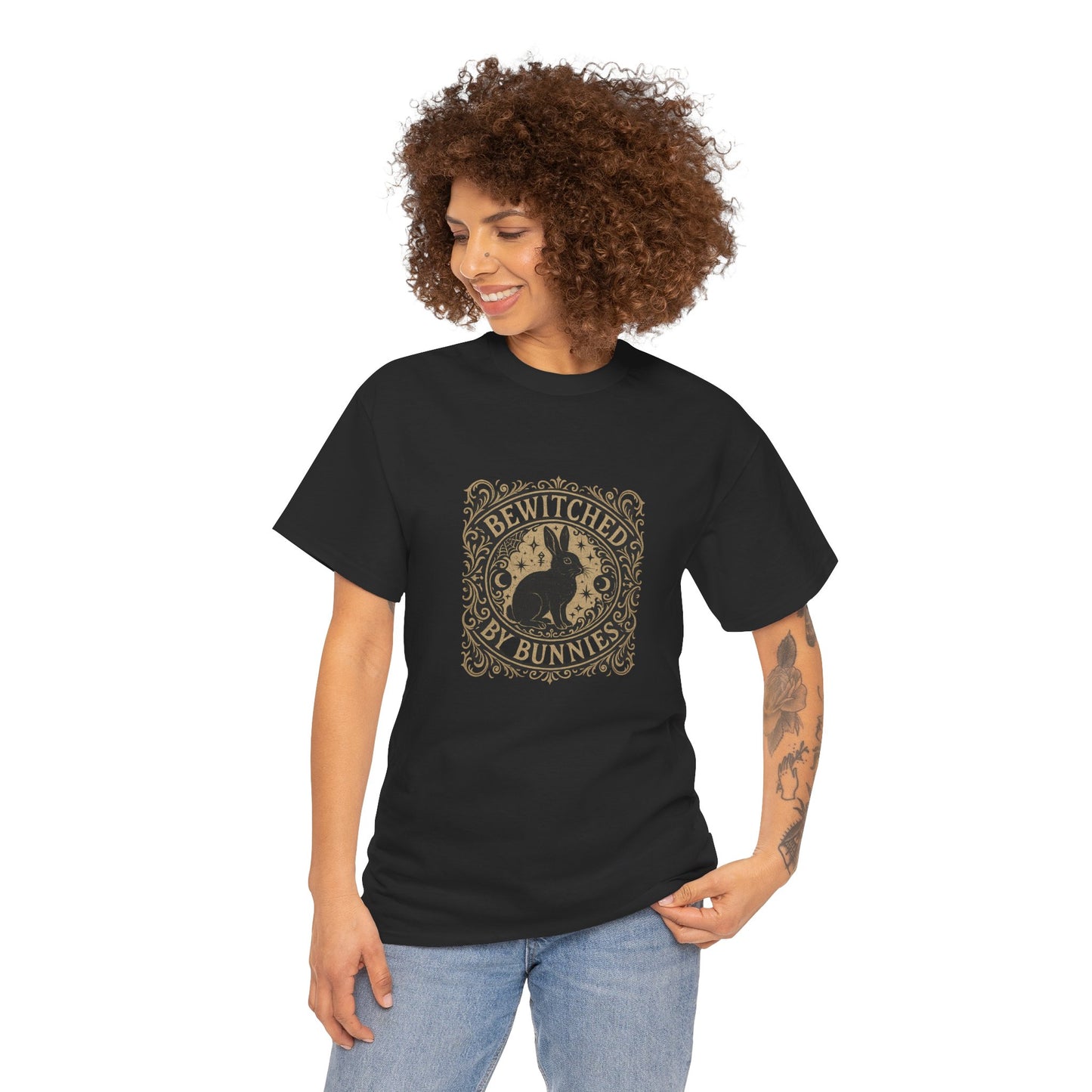 Bewitched by Bunnies Unisex Heavy Cotton T-Shirt – Enchanted Rabbit Halloween & Fall Graphic Tee | Bunny Lovers Gift