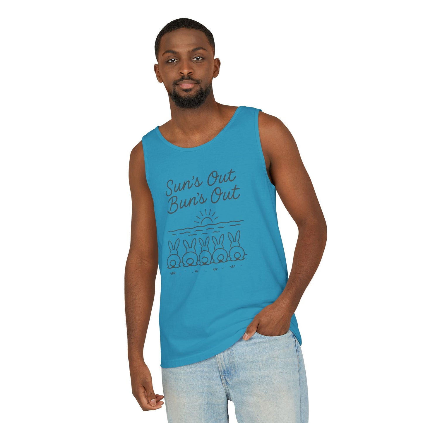 Sun's Out, Bun’s Out Tank Top – Funny Bunny Bums Summer Tee - Unisex Garment-Dyed | Beach Vibes - Vacation Apparel