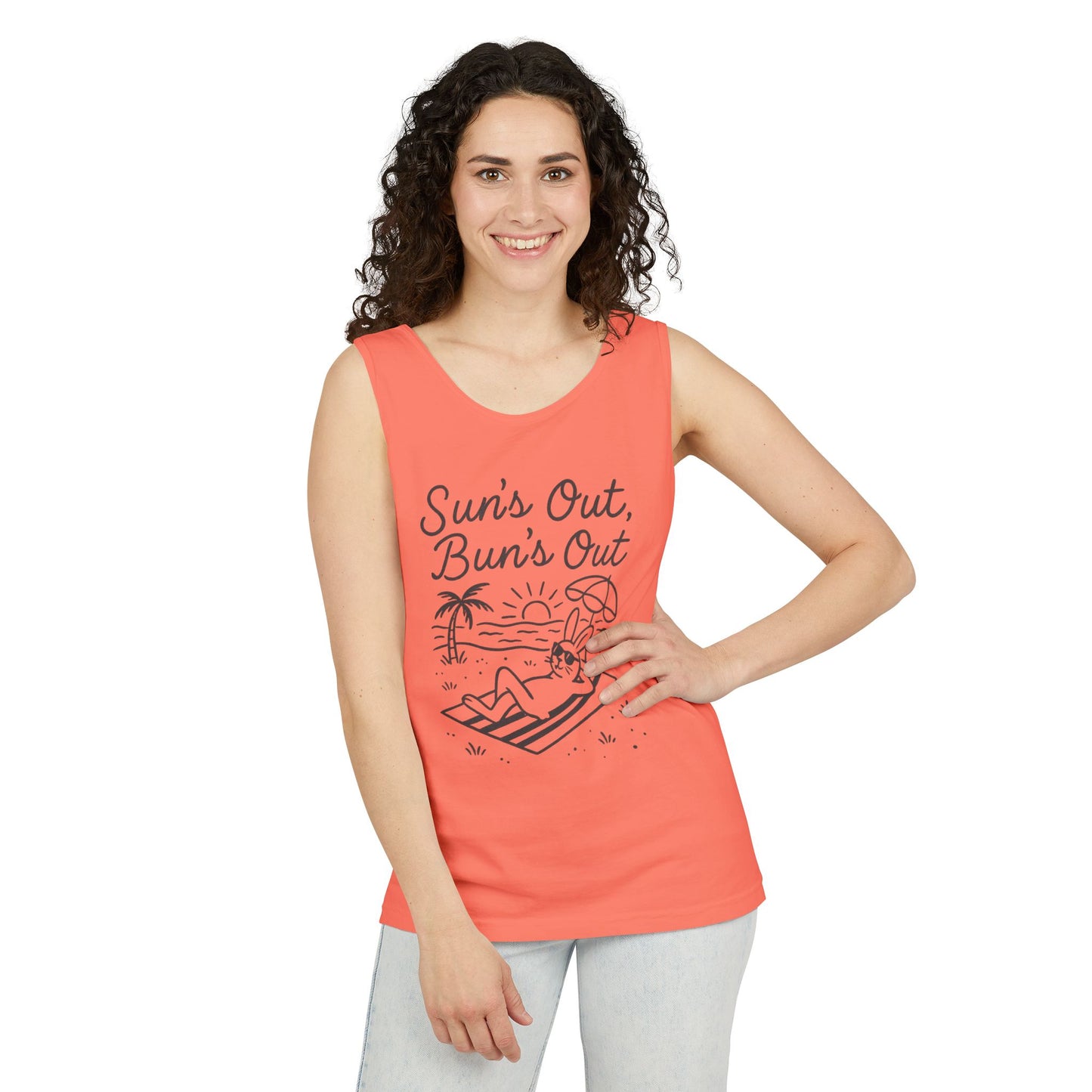 Sun’s Out, Bun’s Out Chill Beach Bunny Tank Top - Unisex Garment-Dyed Tee | Summer Rabbit Vibes - Beach Wear - Vacation Apparel