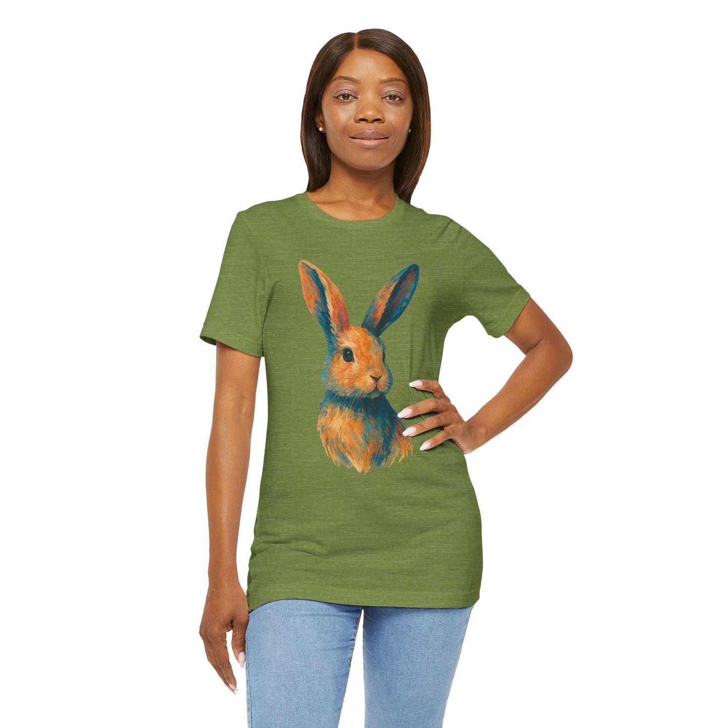 Golden Hour Bunny Unisex Short Sleeve Shirt – Painterly Rabbit Portrait T-Shirt - Artistic Graphic Tee for Animal Lovers - Unique Artwork