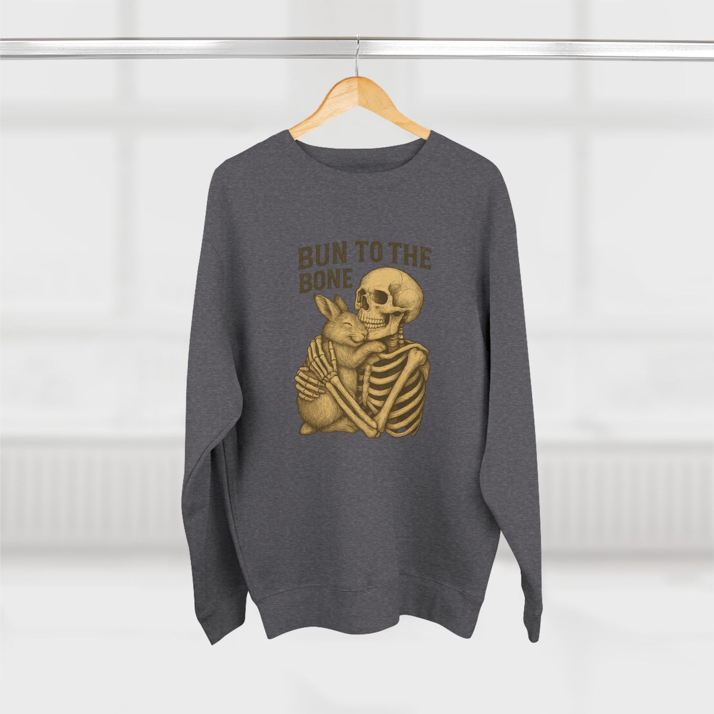 Bun to the Bone Skeleton & Snuggle Bunny Unisex Sweatshirt – Cozy Rabbit Crewneck - Halloween & Fall Collection - Funny Gift