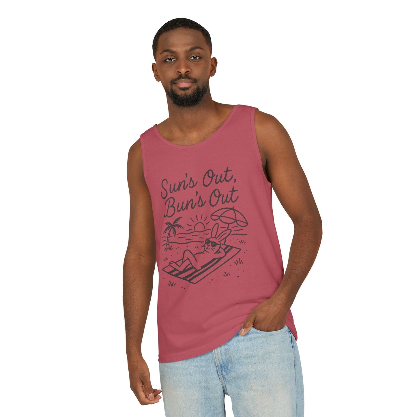 Sun’s Out, Bun’s Out Chill Beach Bunny Tank Top - Unisex Garment-Dyed Tee | Summer Rabbit Vibes - Beach Wear - Vacation Apparel