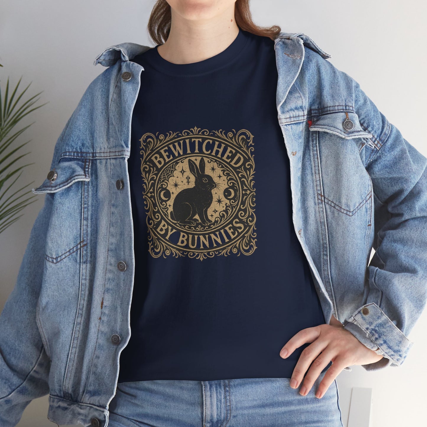 Bewitched by Bunnies Unisex Heavy Cotton T-Shirt – Enchanted Rabbit Halloween & Fall Graphic Tee | Bunny Lovers Gift