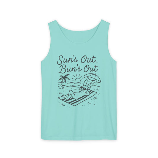 Sun’s Out, Bun’s Out Chill Beach Bunny Tank Top - Unisex Garment-Dyed Tee | Summer Rabbit Vibes - Beach Wear - Vacation Apparel