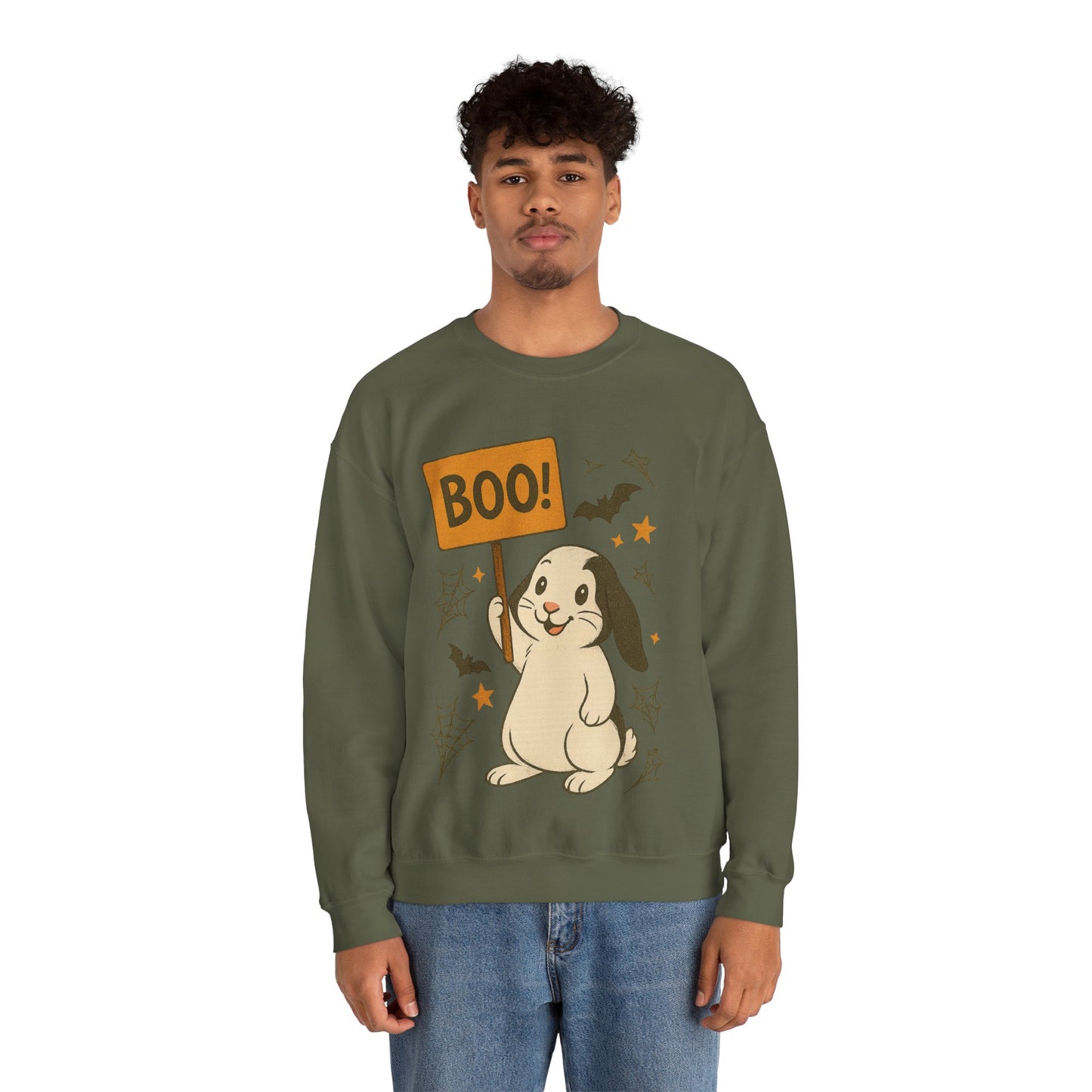 Boo Bunny Halloween Sweatshirt – Cozy Lop-Eared Rabbit & Spooky-Cute Fall Vibes - Unisex Heavy Blend™ Crewneck