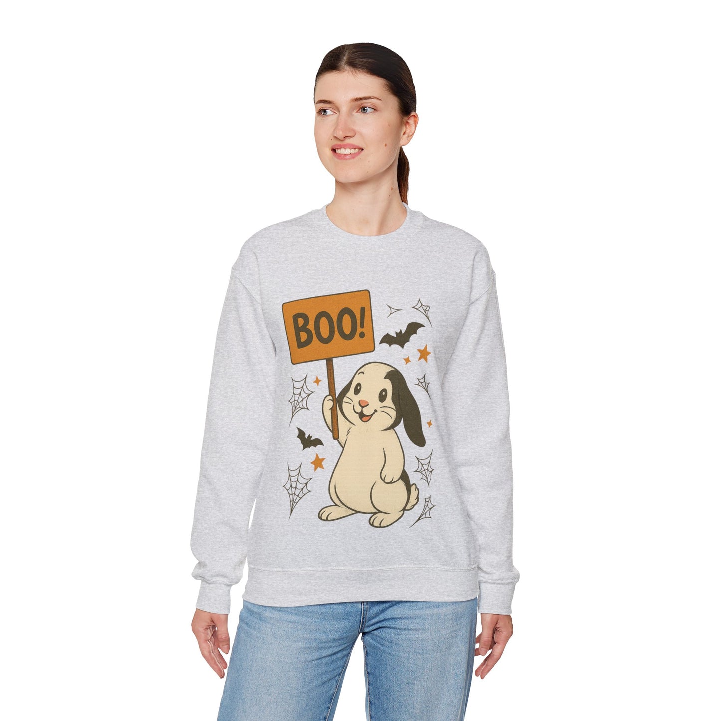 Boo Bunny Halloween Sweatshirt – Cozy Lop-Eared Rabbit & Spooky-Cute Fall Vibes - Unisex Heavy Blend™ Crewneck