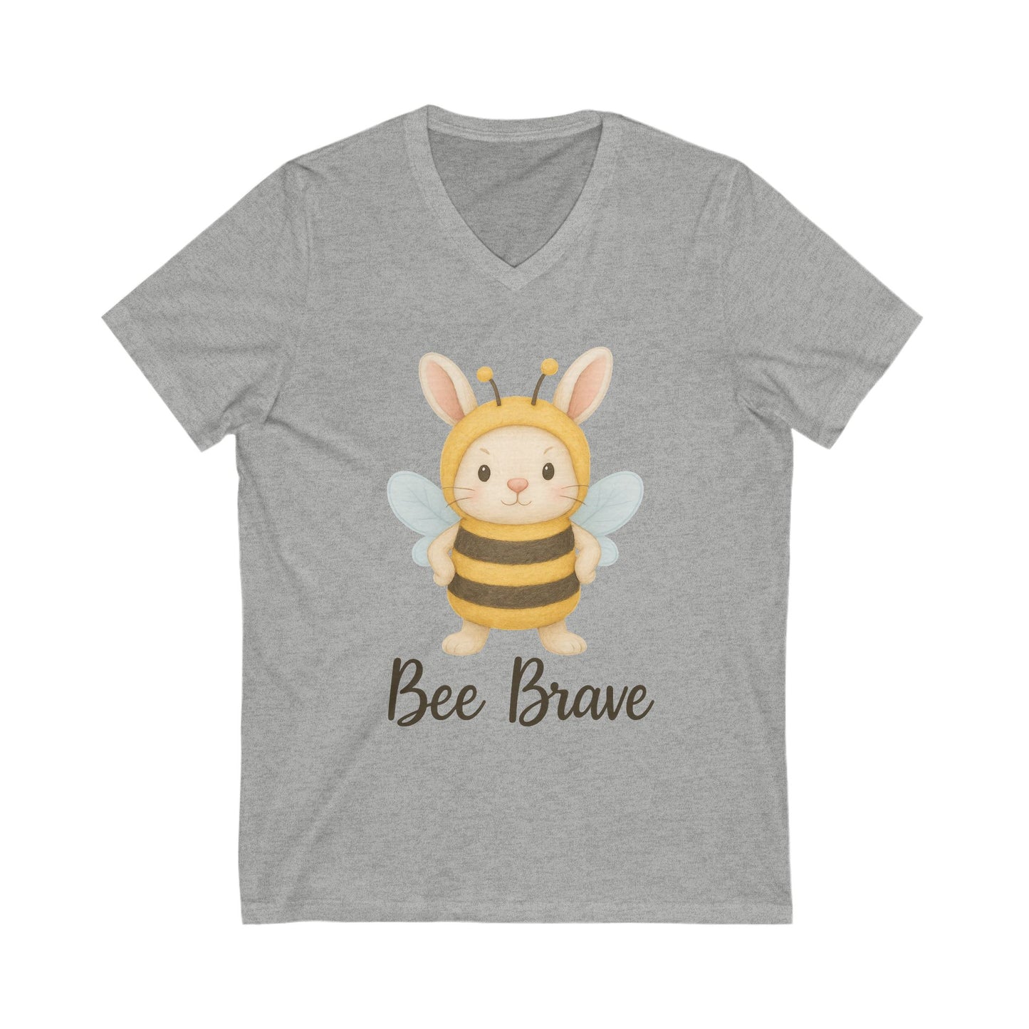 Bee Brave Bunny V-Neck T-Shirt – Strong Rabbit in Bumblebee Costume - Unisex Jersey Short Sleeve Tee