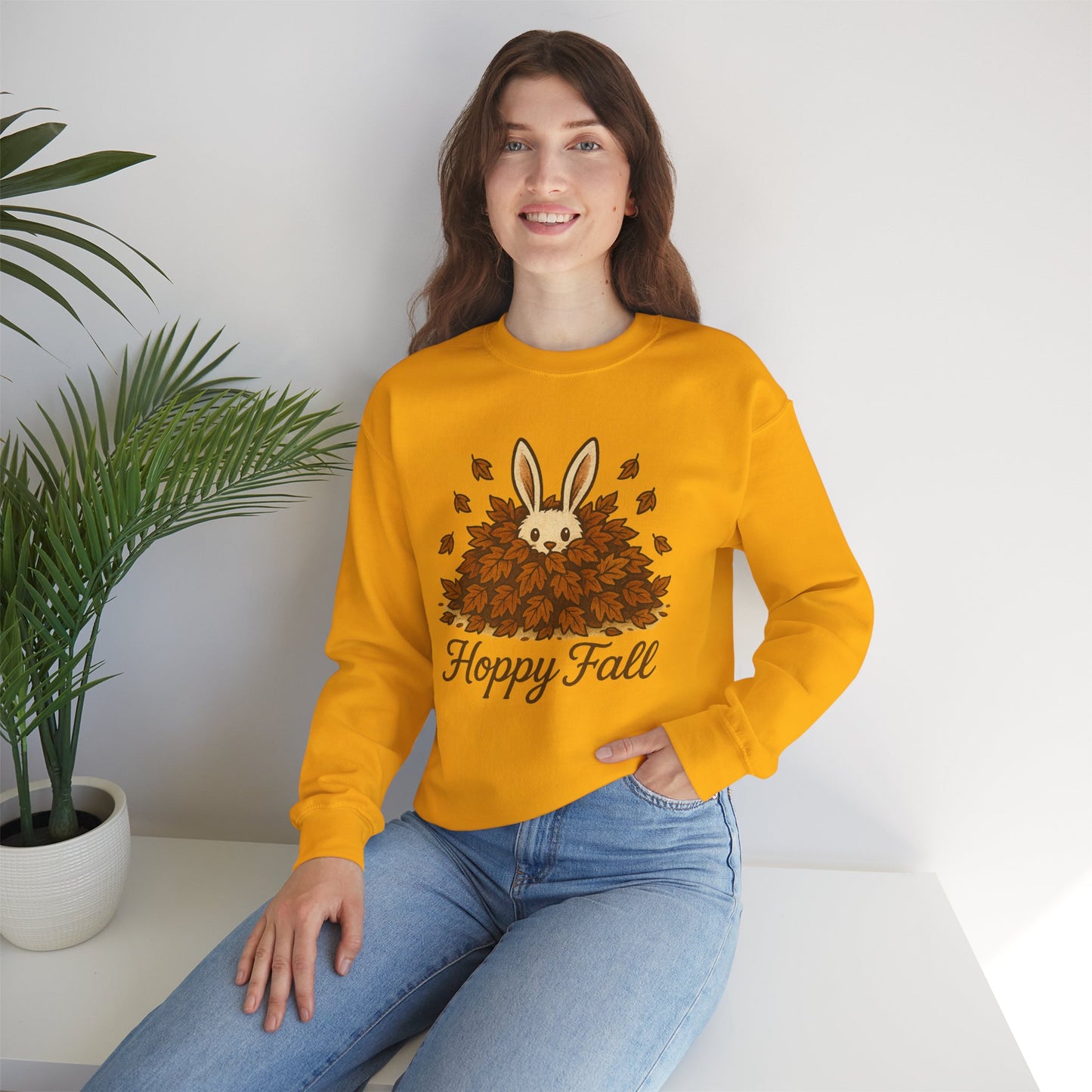Hoppy Fall β Unisex Cozy Sweatshirt | Rabbit & Autumn Leaves Comfy Crewneck | Fall Fashion - Seasonal Halloween Gift