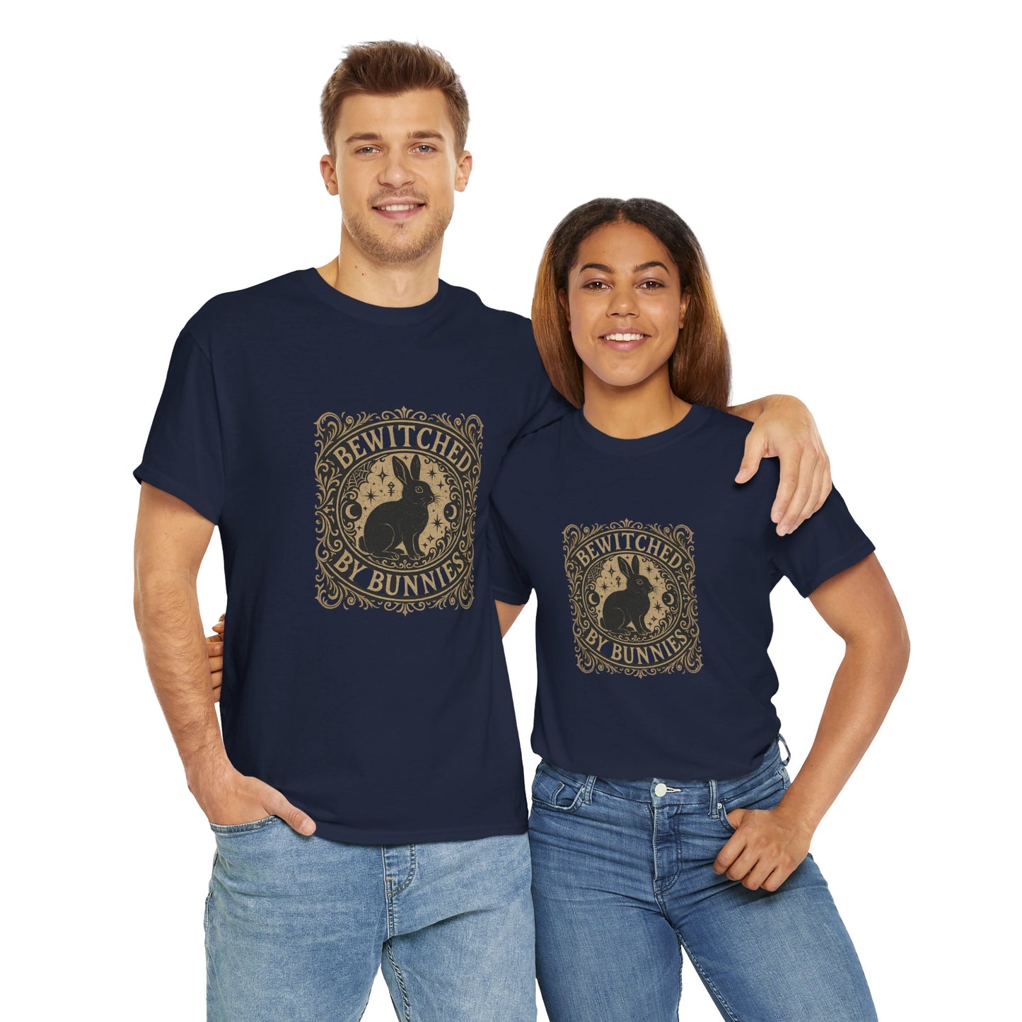 Bewitched by Bunnies Unisex Heavy Cotton T-Shirt – Enchanted Rabbit Halloween & Fall Graphic Tee | Bunny Lovers Gift