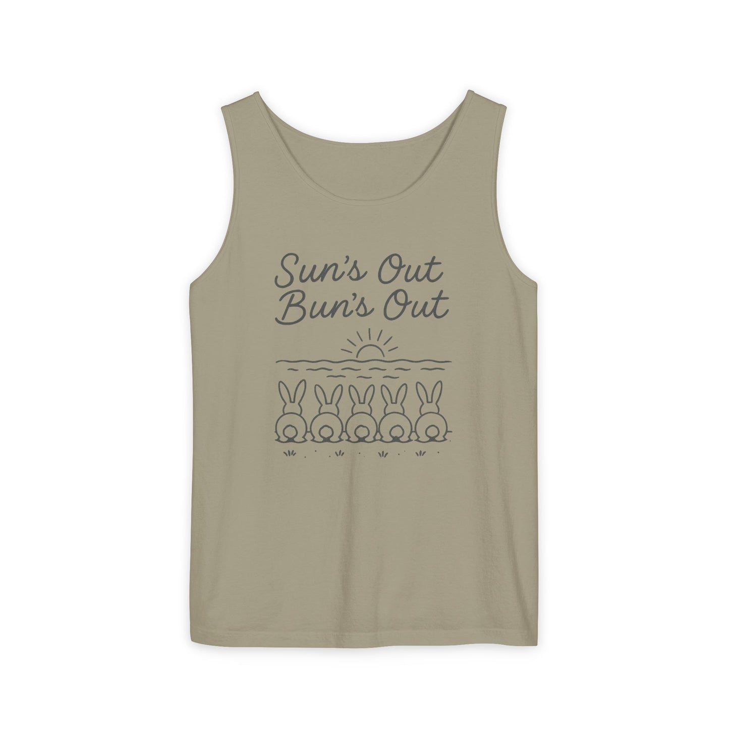 Sun's Out, Bun’s Out Tank Top – Funny Bunny Bums Summer Tee - Unisex Garment-Dyed | Beach Vibes - Vacation Apparel