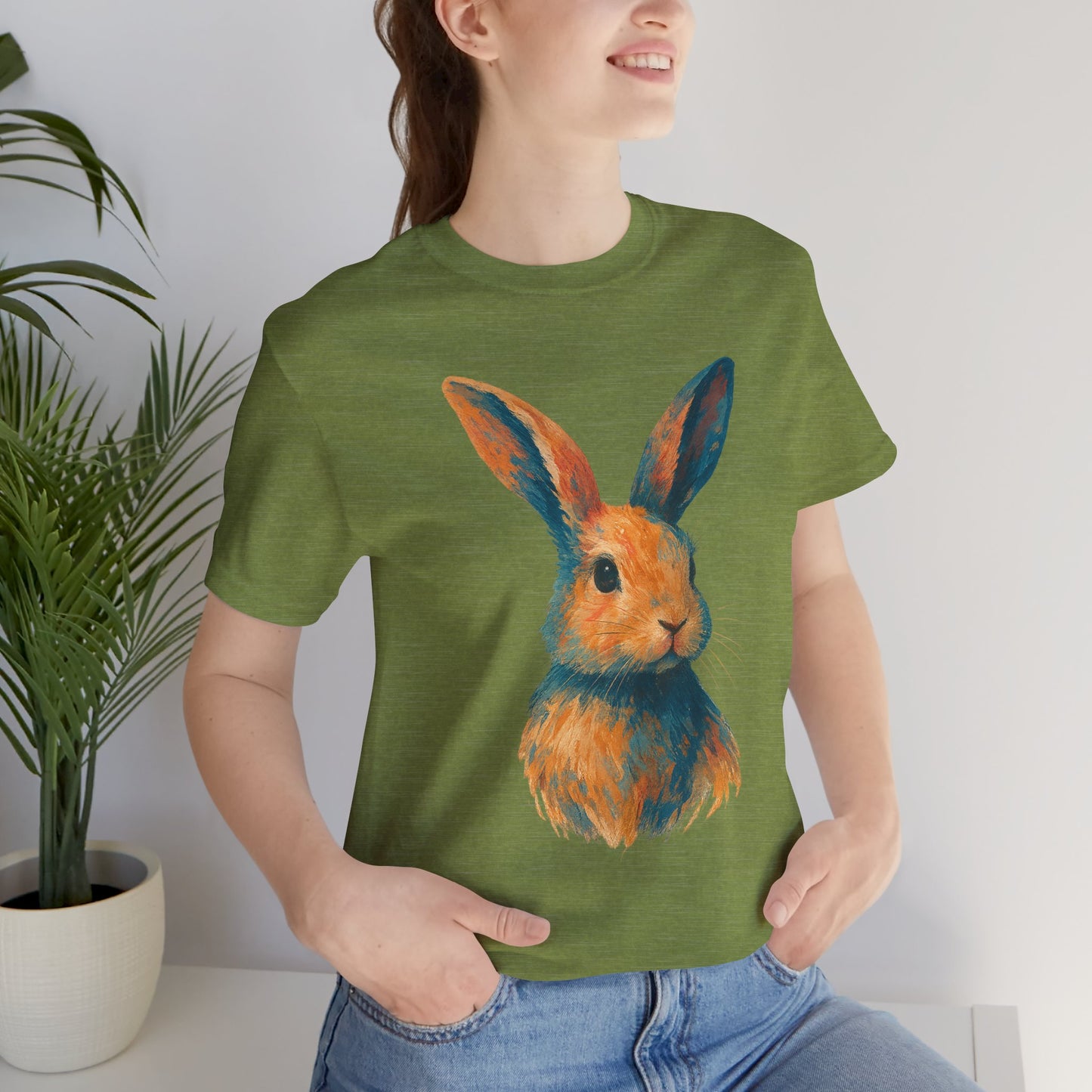 Golden Hour Bunny Unisex Short Sleeve Shirt – Painterly Rabbit Portrait T-Shirt - Artistic Graphic Tee for Animal Lovers - Unique Artwork
