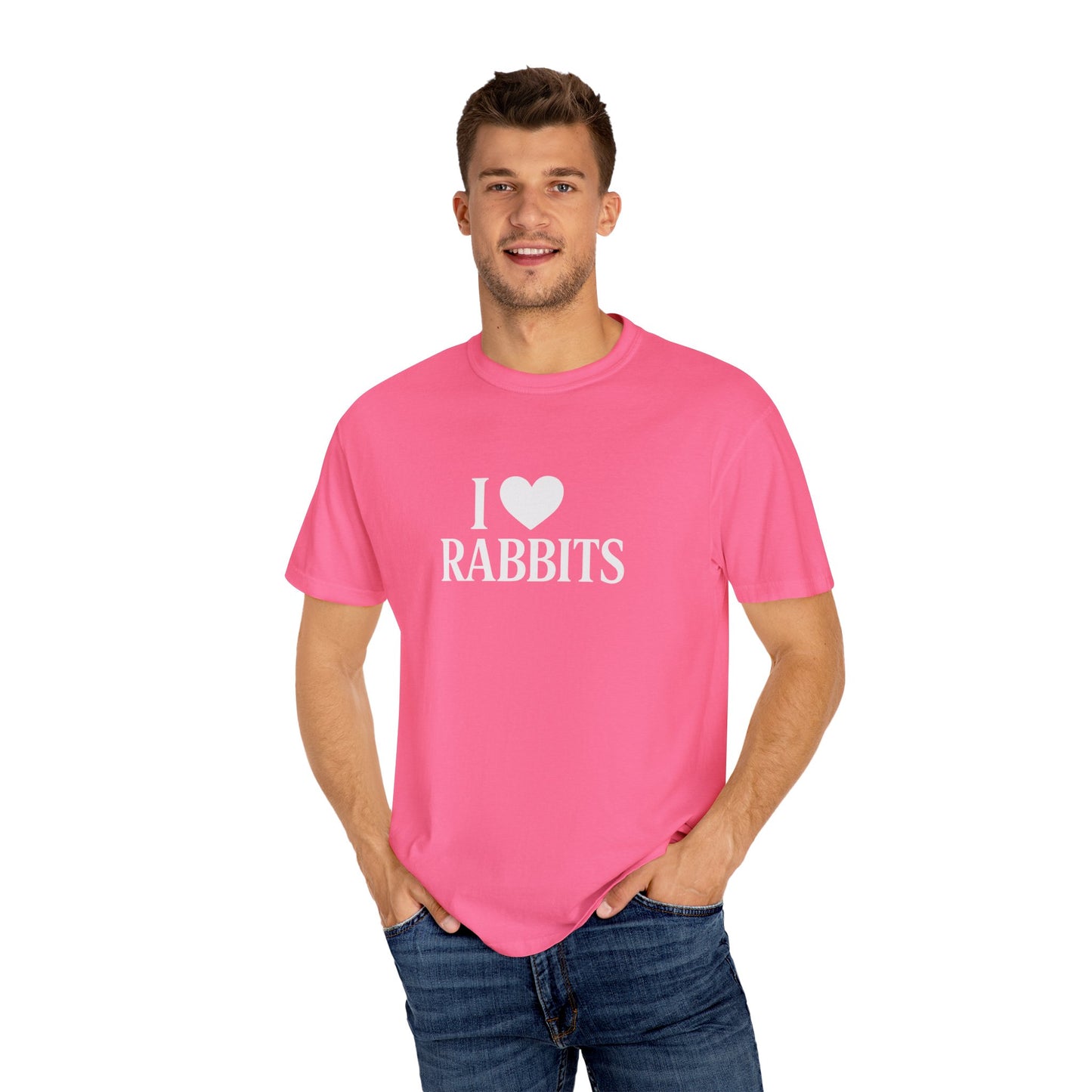 I ♥ Rabbits – Garment-Dyed Unisex Tee for Bunthusiasts - I Love Rabbits T-Shirt for Bunny Lovers