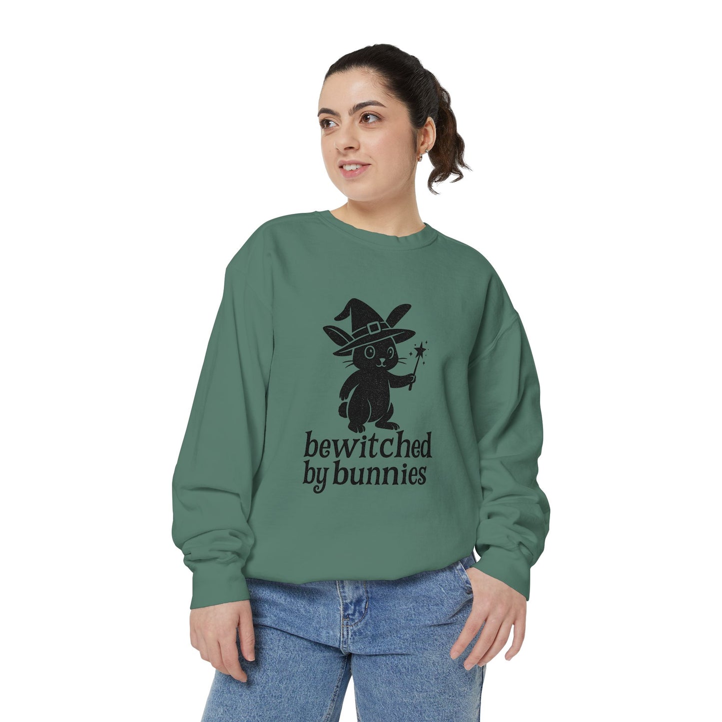 Bewitched by Bunnies Unisex Sweatshirt – Cozy Fall Rabbit Witch Pullover for Fall Festivities - Halloween Gift