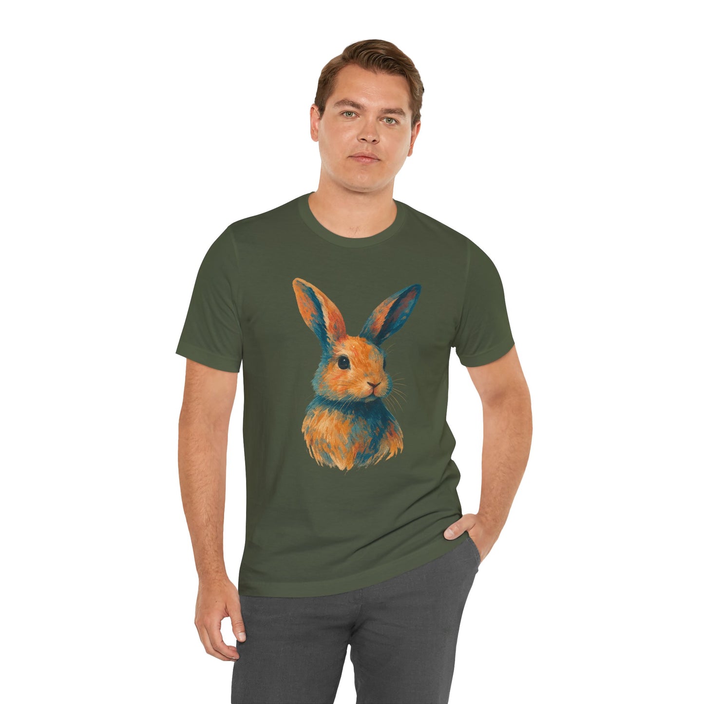 Golden Hour Bunny Unisex Short Sleeve Shirt – Painterly Rabbit Portrait T-Shirt - Artistic Graphic Tee for Animal Lovers - Unique Artwork