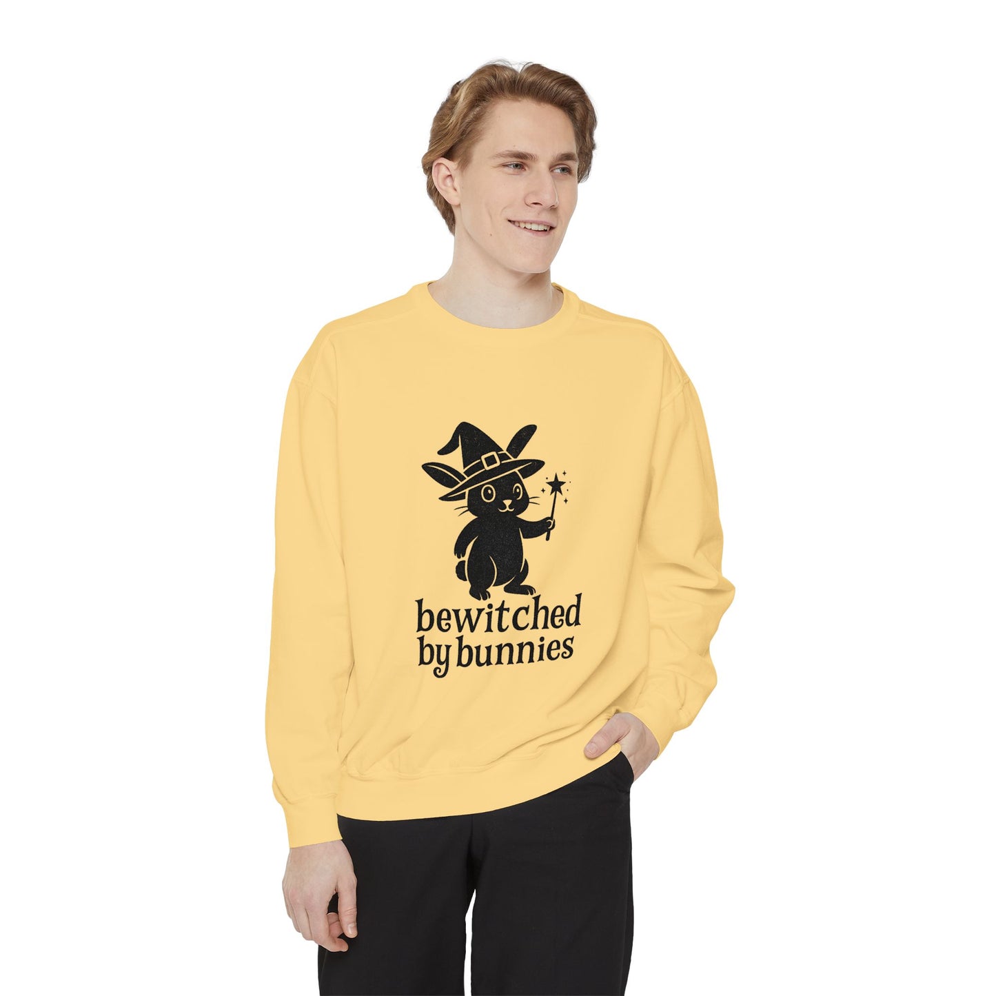 Bewitched by Bunnies Unisex Sweatshirt – Cozy Fall Rabbit Witch Pullover for Fall Festivities - Halloween Gift