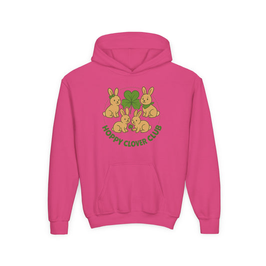 Youth “Hoppy Clover Club” Heavy Blend Hooded Sweatshirt – Lucky Rabbits & Clover Design