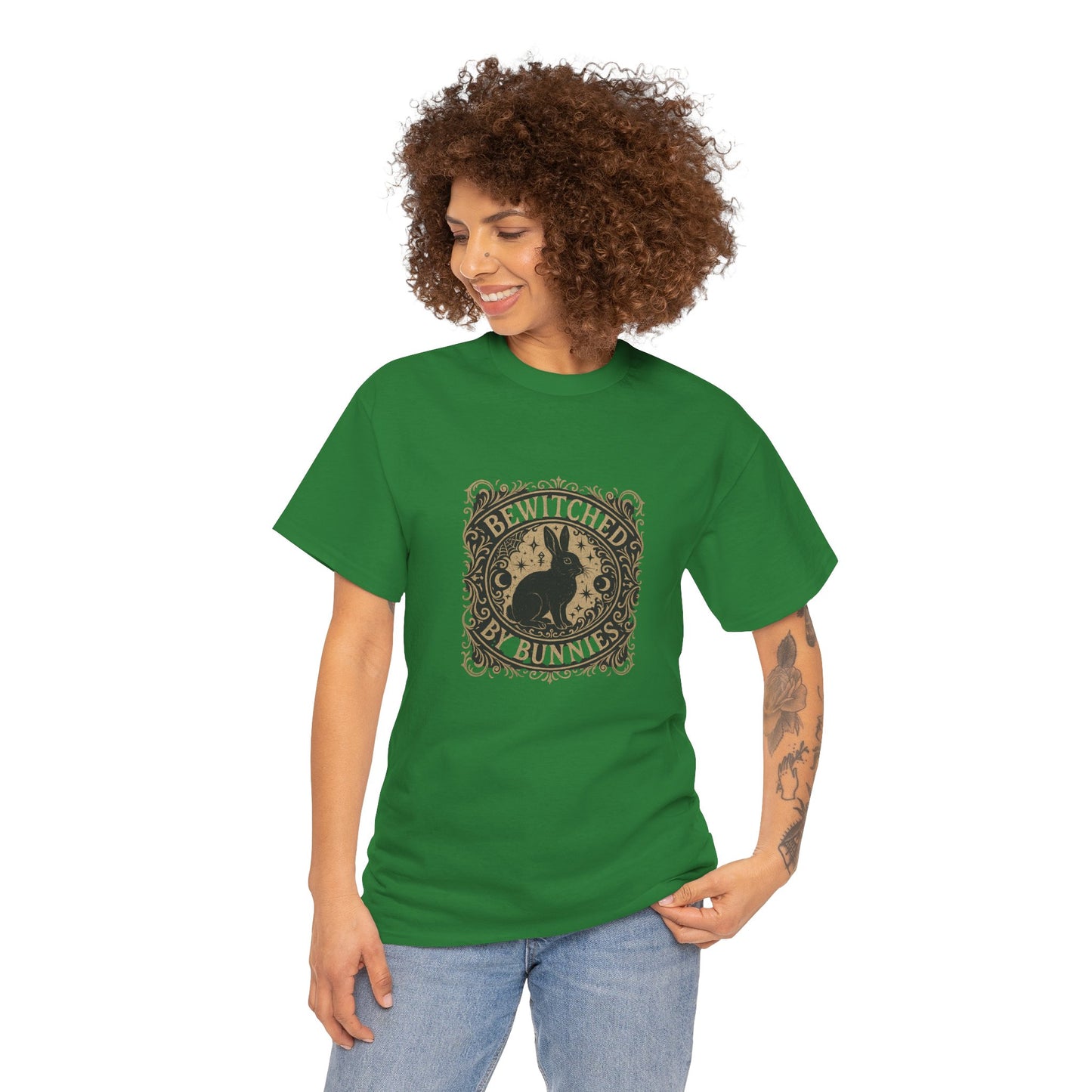 Bewitched by Bunnies Unisex Heavy Cotton T-Shirt – Enchanted Rabbit Halloween & Fall Graphic Tee | Bunny Lovers Gift