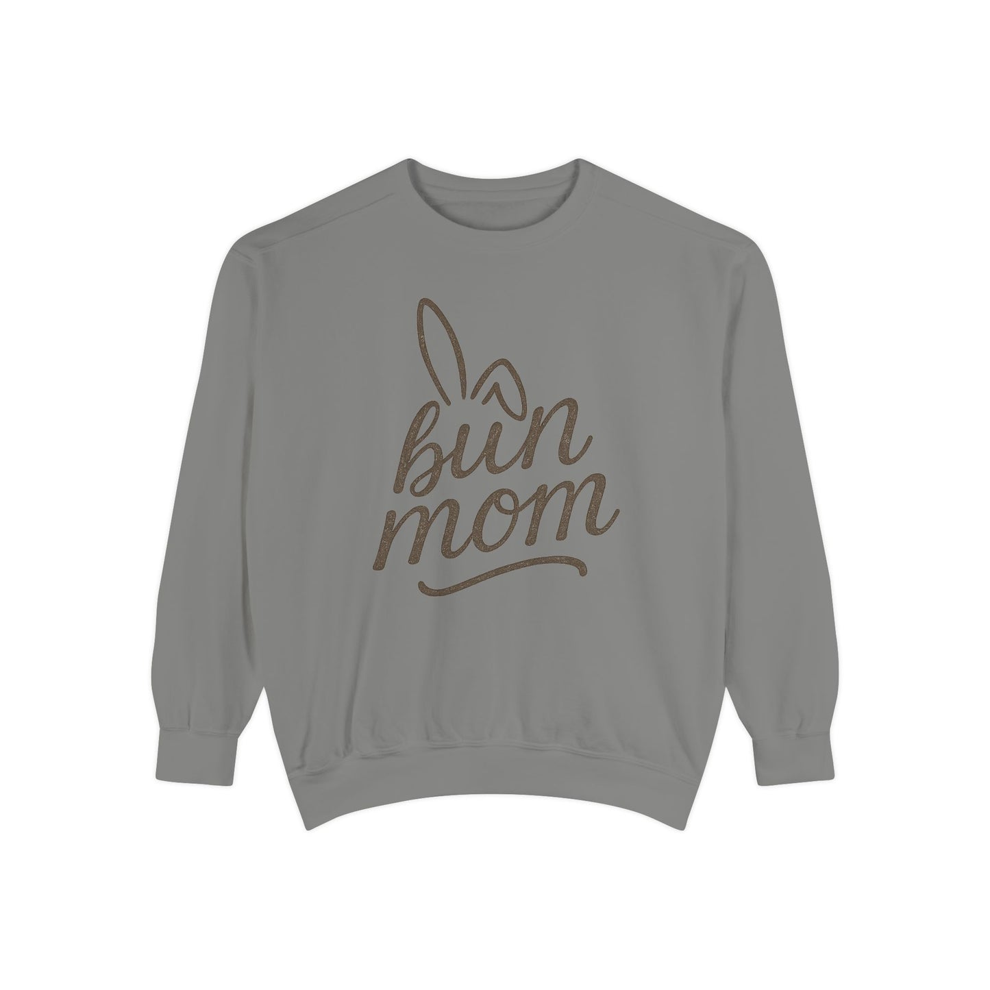 Vintage "Bun Mom" Bunny Ear Sweatshirt – Cursive Script - Cozy Gift for Rabbit Mom - Casual Comfort Wear - Trendy Apparel