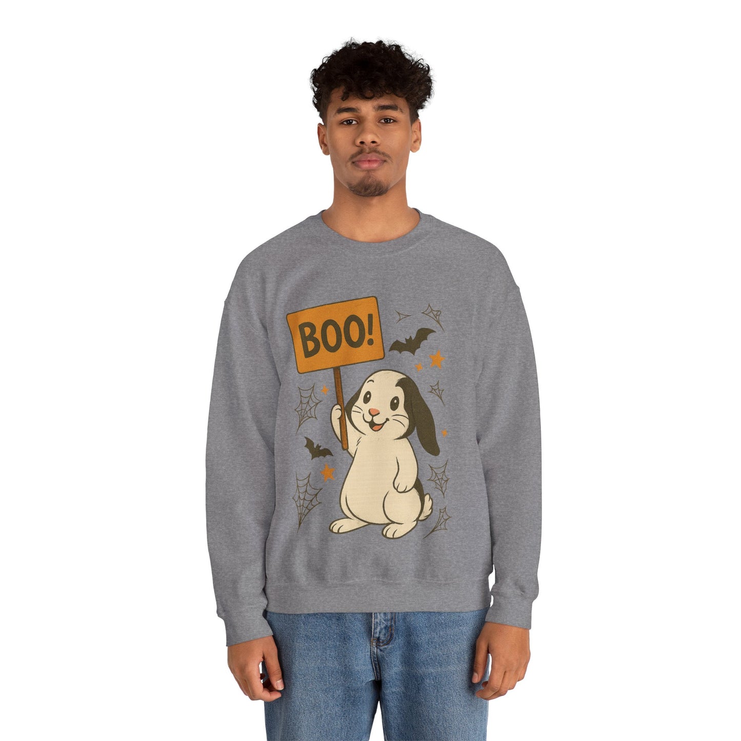 Boo Bunny Halloween Sweatshirt – Cozy Lop-Eared Rabbit & Spooky-Cute Fall Vibes - Unisex Heavy Blend™ Crewneck
