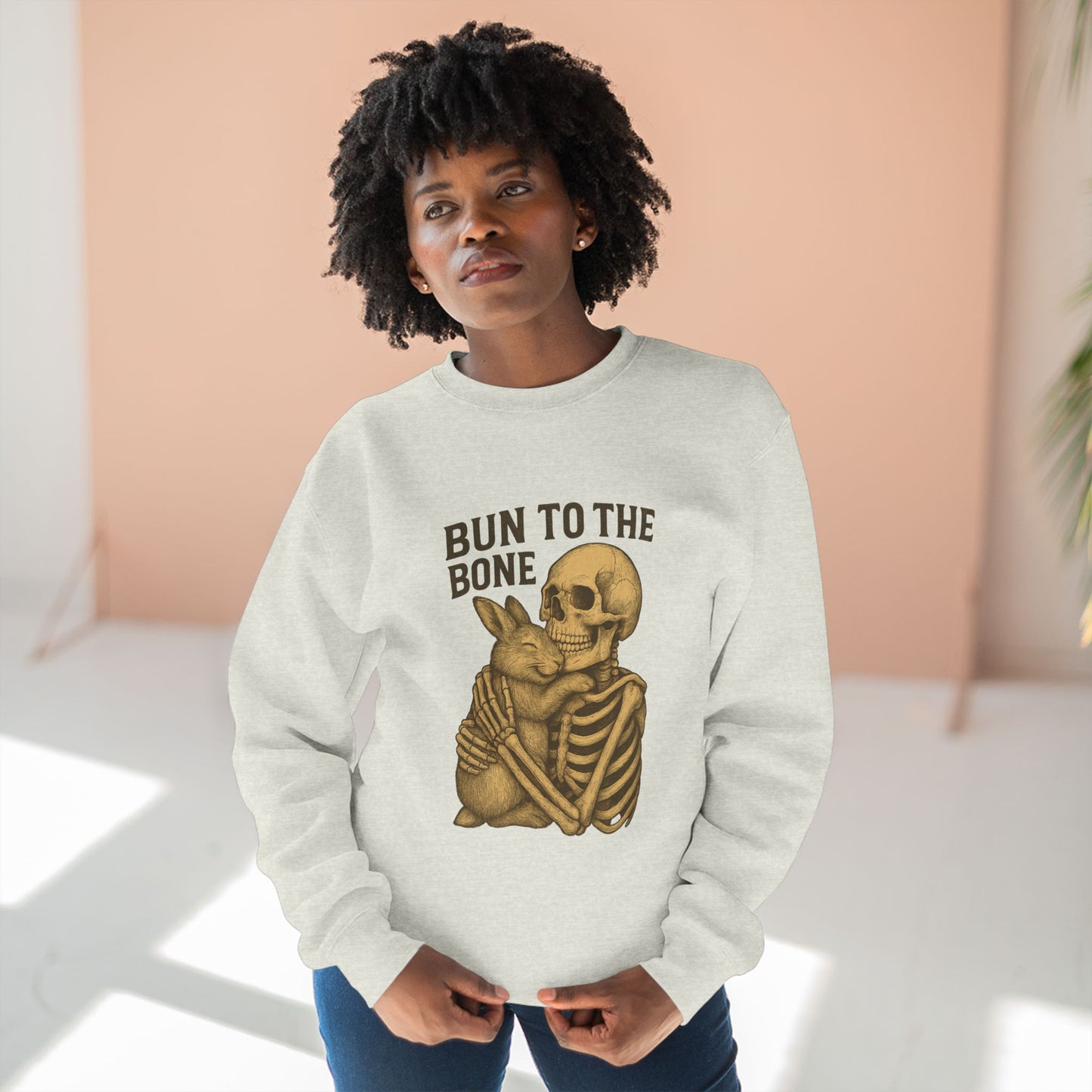 Bun to the Bone Skeleton & Snuggle Bunny Unisex Sweatshirt – Cozy Rabbit Crewneck - Halloween & Fall Collection - Funny Gift