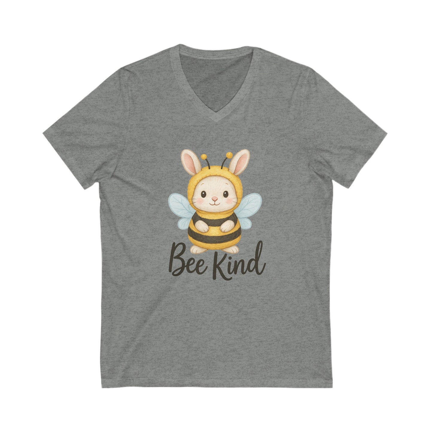 Bee Kind Bunny V-Neck T-Shirt – Sweet Rabbit in Bumblebee Costume - Unisex Jersey Short Sleeve V-Neck Tee