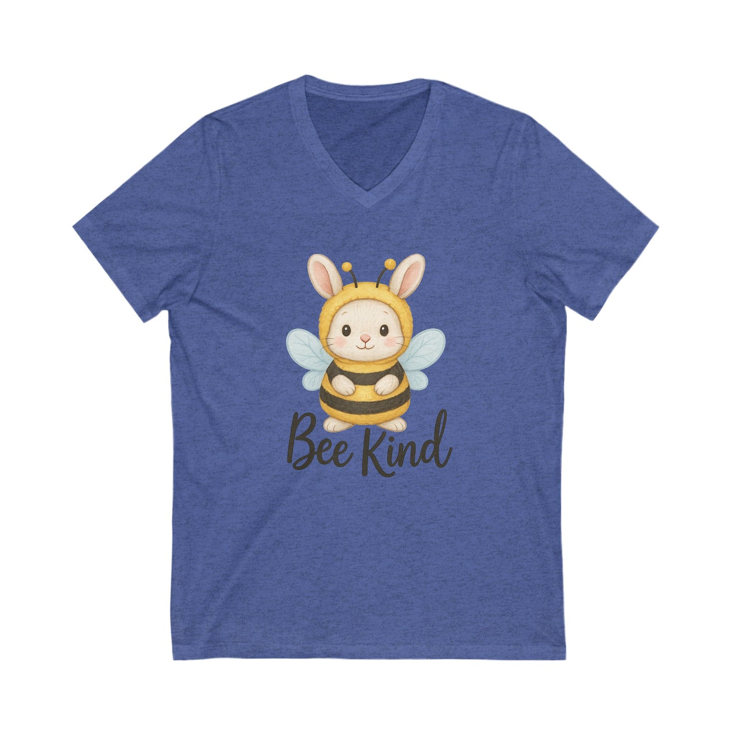Bee Kind Bunny V-Neck T-Shirt – Sweet Rabbit in Bumblebee Costume - Unisex Jersey Short Sleeve V-Neck Tee
